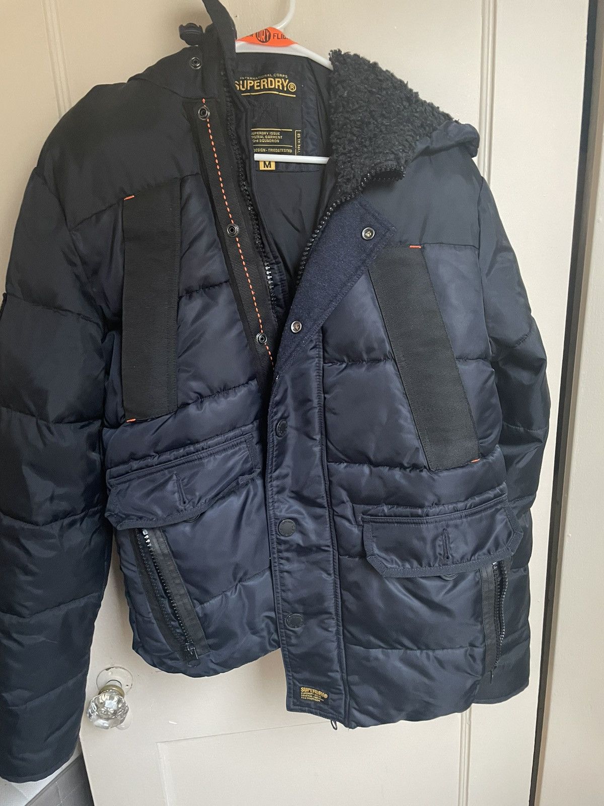 Dark Blue SuperDry Mens Bomber Puffer Jacket
