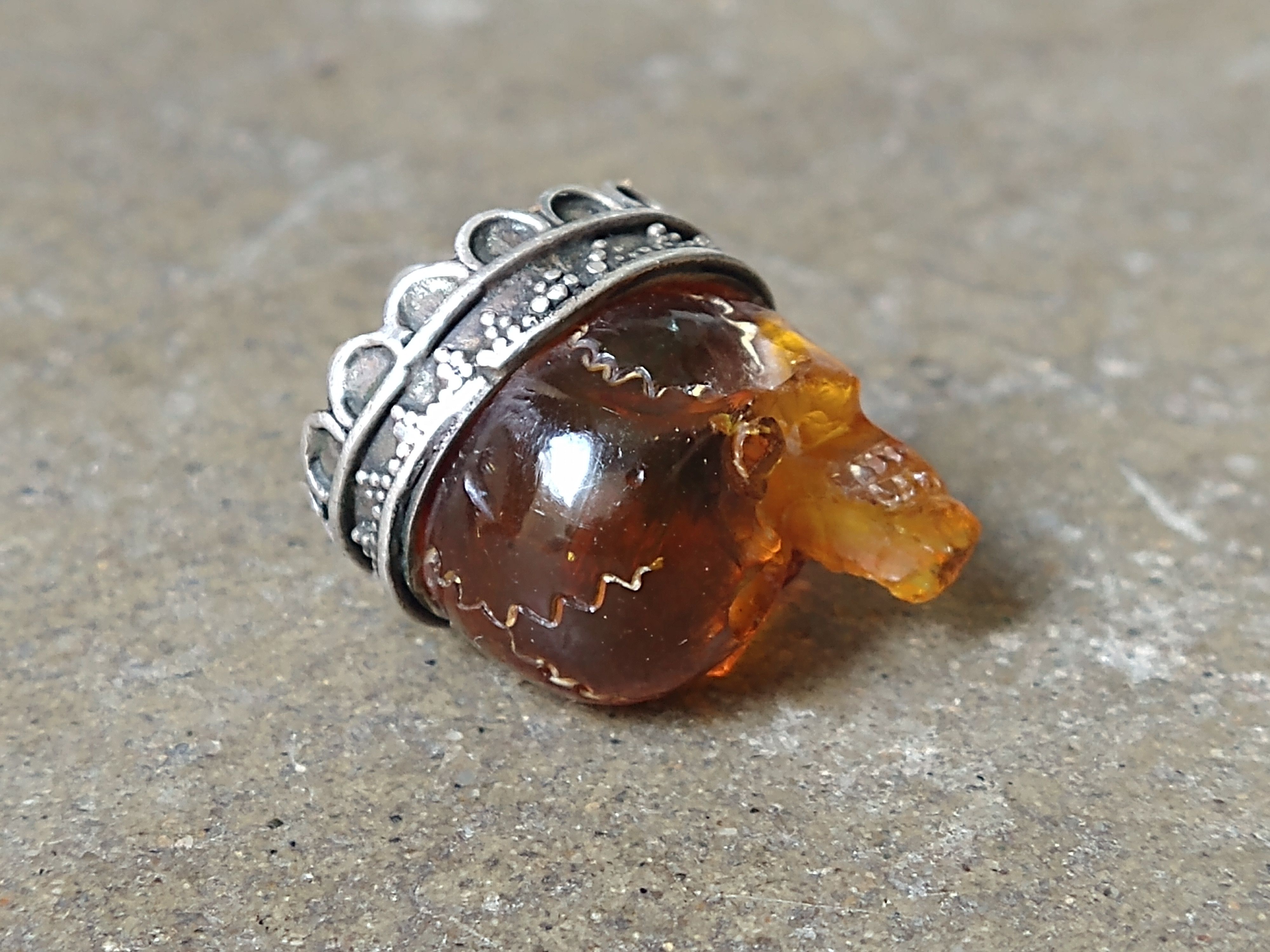 Jewelry Vintage Sterling Silver Pendant Orange Skull Crown Size ONE SIZE - 10 Thumbnail