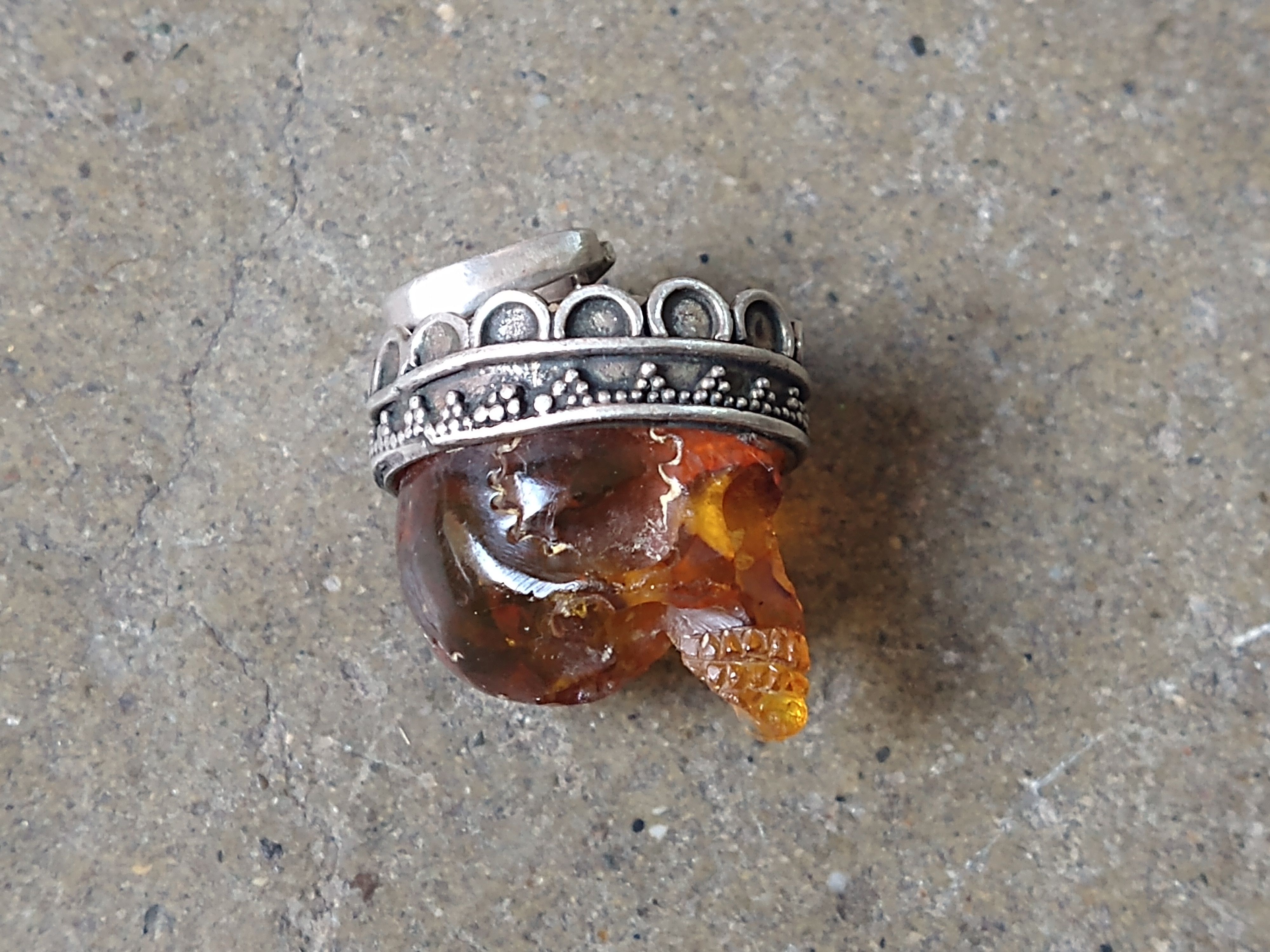 Jewelry Vintage Sterling Silver Pendant Orange Skull Crown Size ONE SIZE - 8 Thumbnail