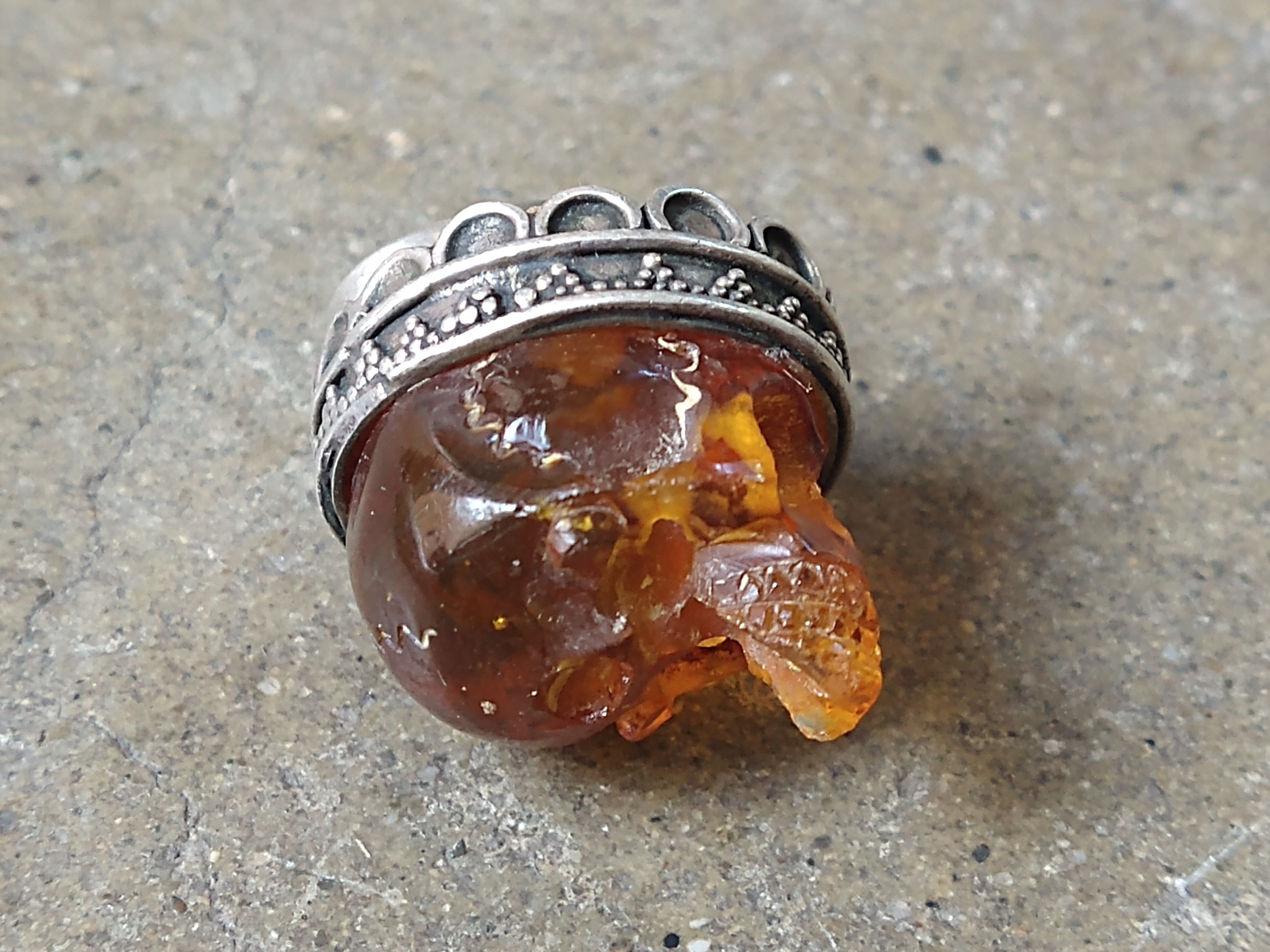 Jewelry Vintage Sterling Silver Pendant Orange Skull Crown Size ONE SIZE - 9 Thumbnail