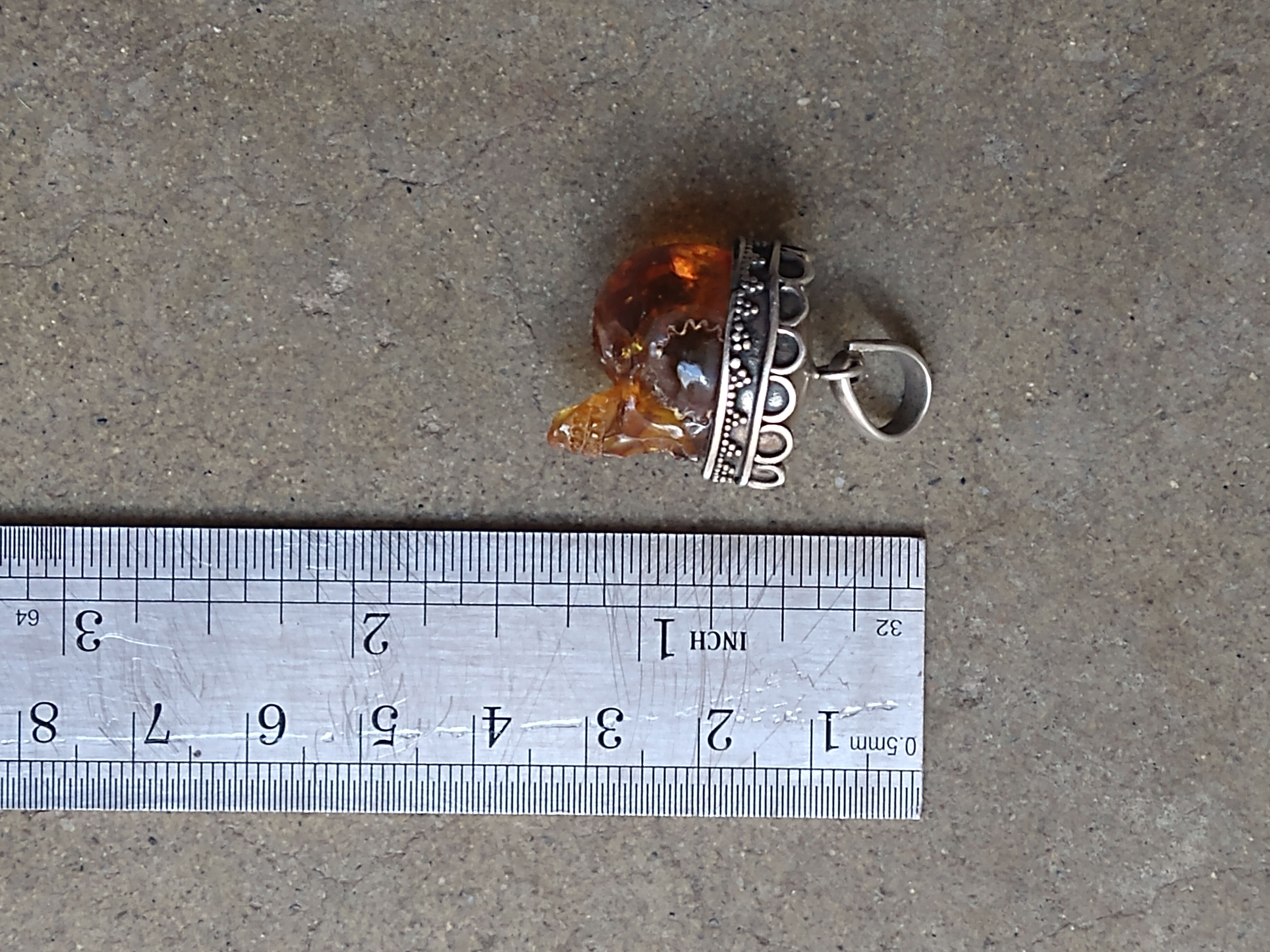 Jewelry Vintage Sterling Silver Pendant Orange Skull Crown Size ONE SIZE - 14 Thumbnail