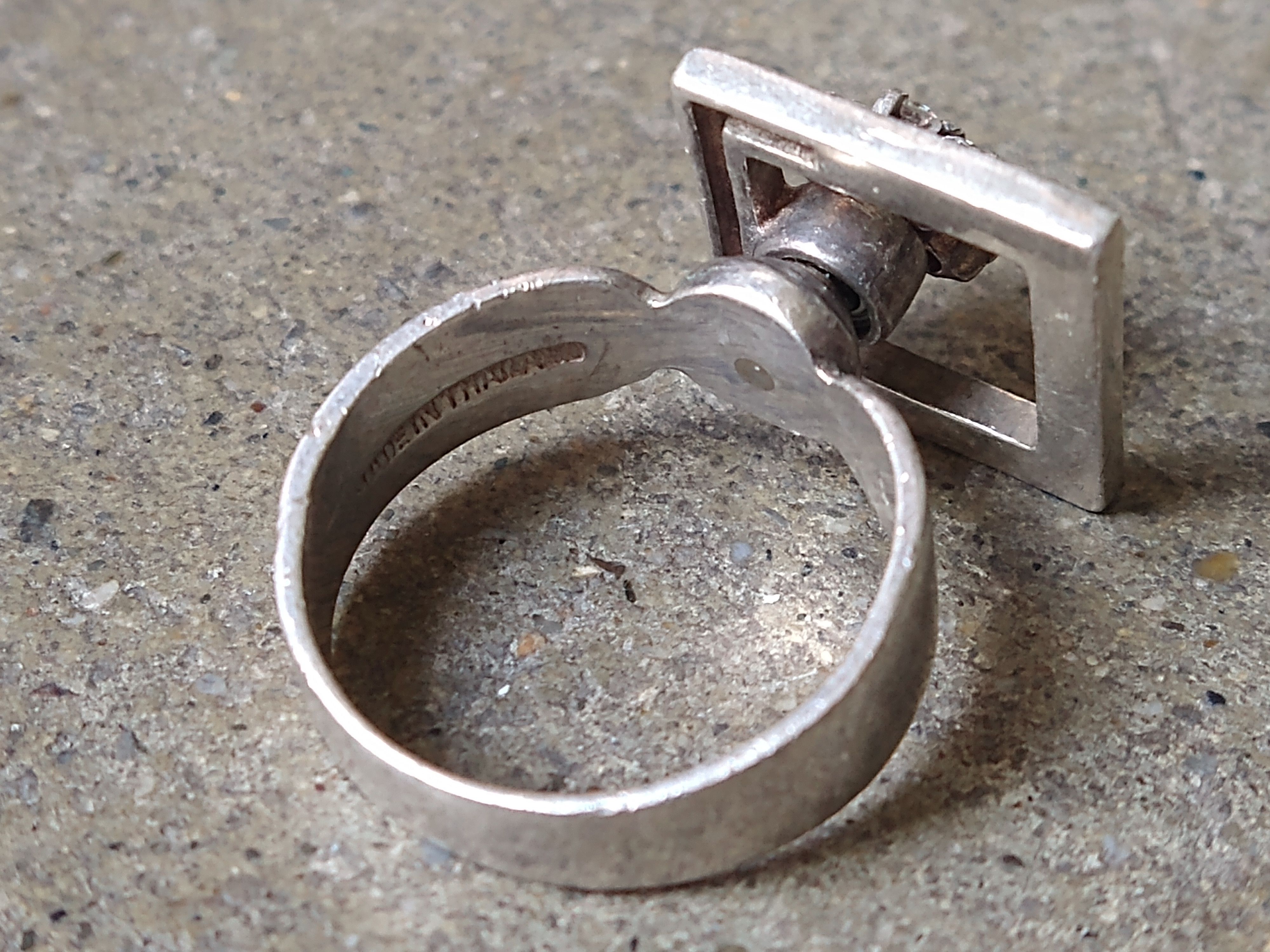 Jewelry × Vintage Vintage Sterling Silver Ring Size 7.25 CZ Modern Avant Garde Size ONE SIZE - 9 Thumbnail