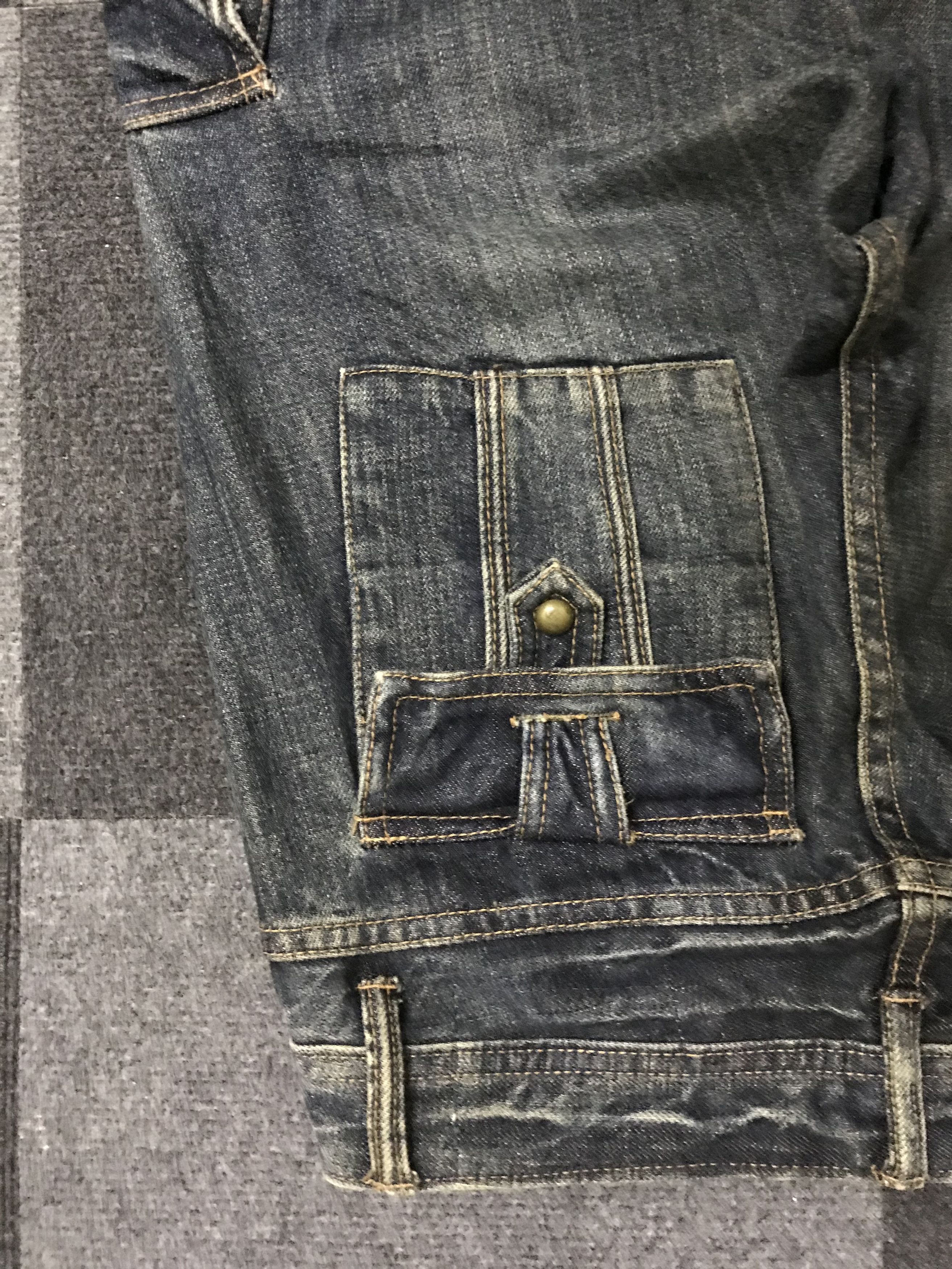Japanese Brand 💥Flare💥D116 STEER BLUE ARCHIVAL FLARE CARGO DENIM Size US 31 - 19 Thumbnail