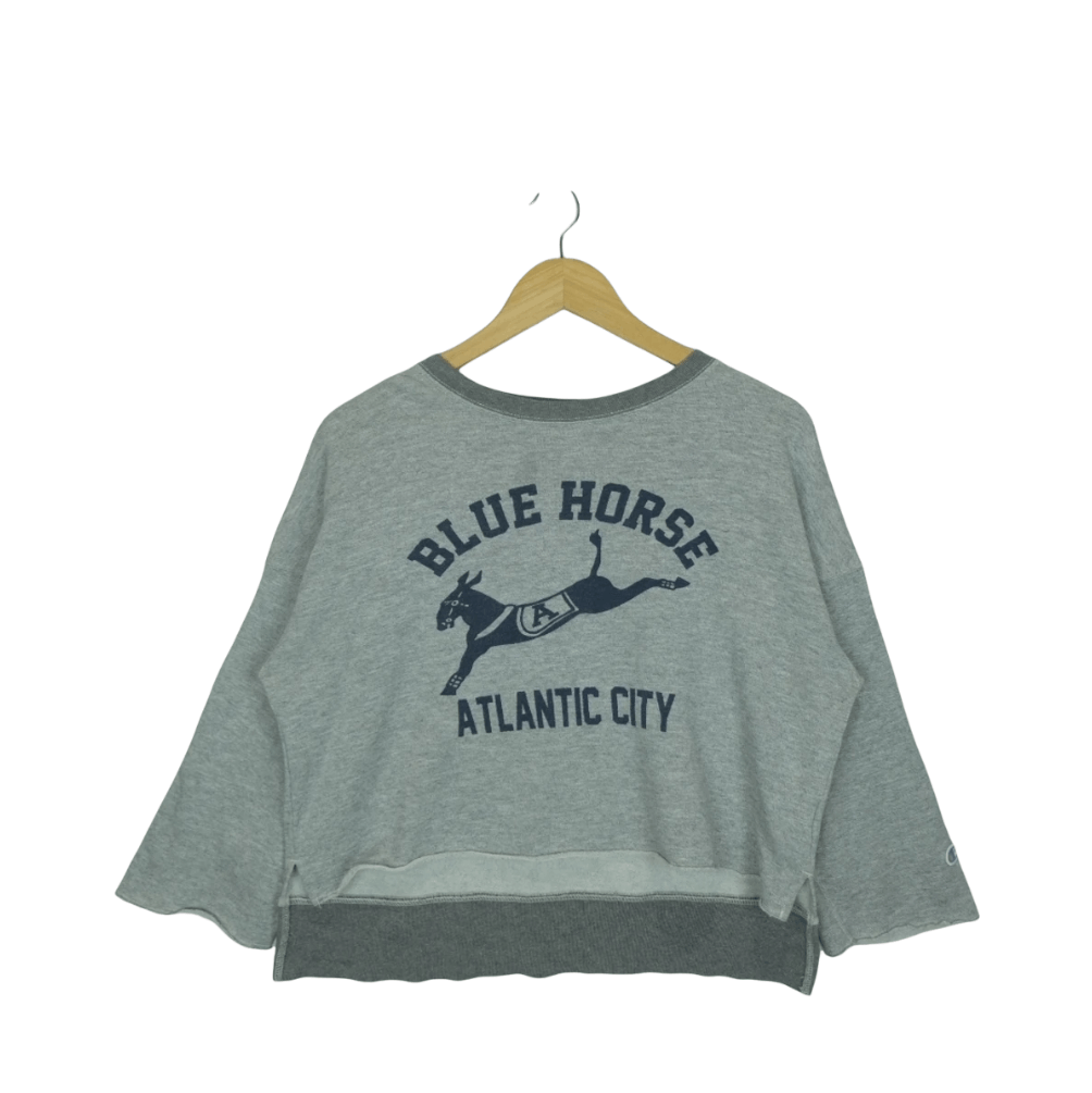 Champion × Vintage Vintage 90's CHAMPION Blue Horse Atlantic Crop Top Sweater Size M / US 6-8 / IT 42-44 - 2 Thumbnail