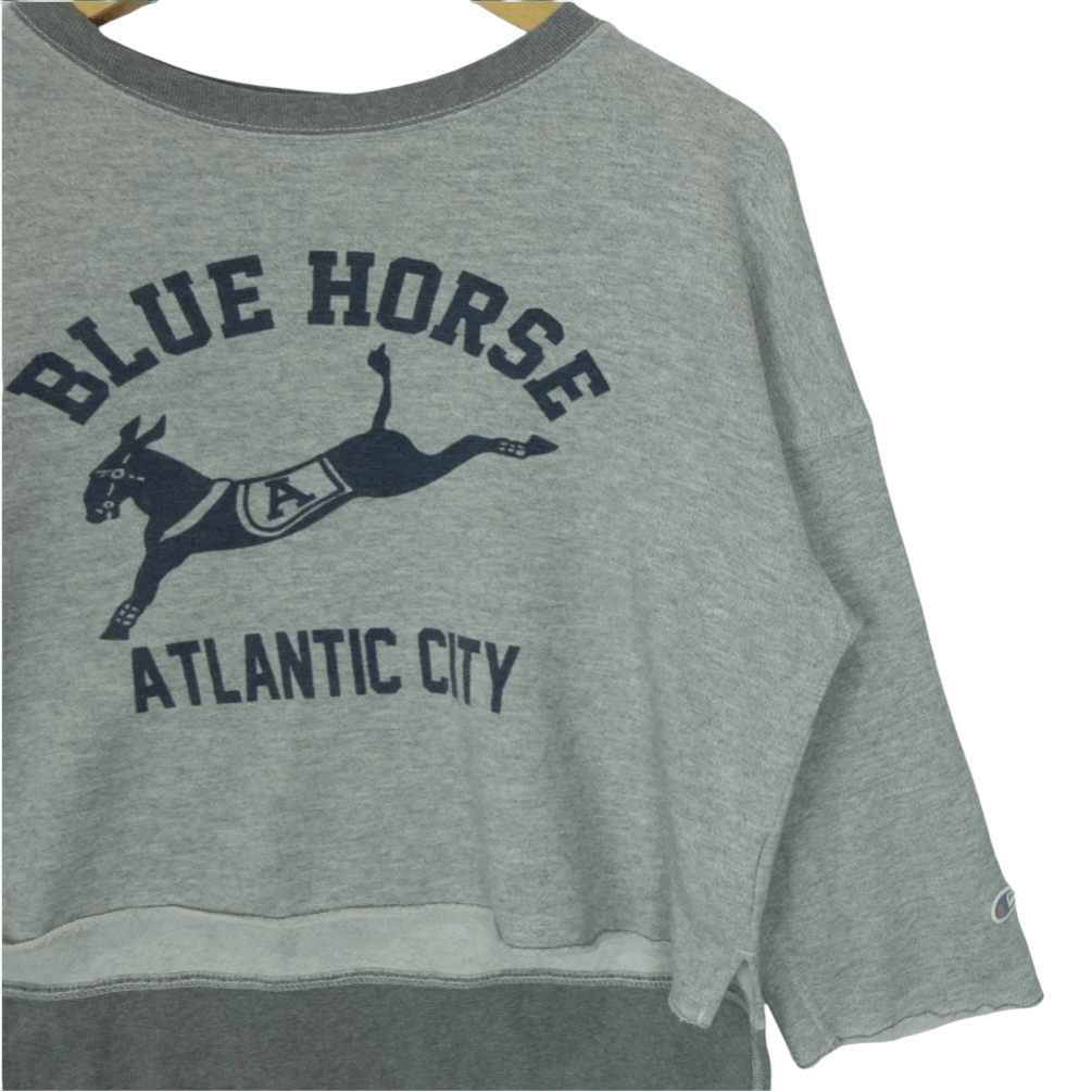 Champion × Vintage Vintage 90's CHAMPION Blue Horse Atlantic Crop Top Sweater Size M / US 6-8 / IT 42-44 - 5 Thumbnail