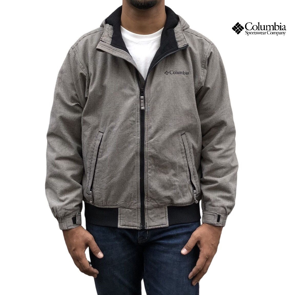 image of Columbia Houndstooth Lined Fleece Hooded Jacket, Men's (Size Small)