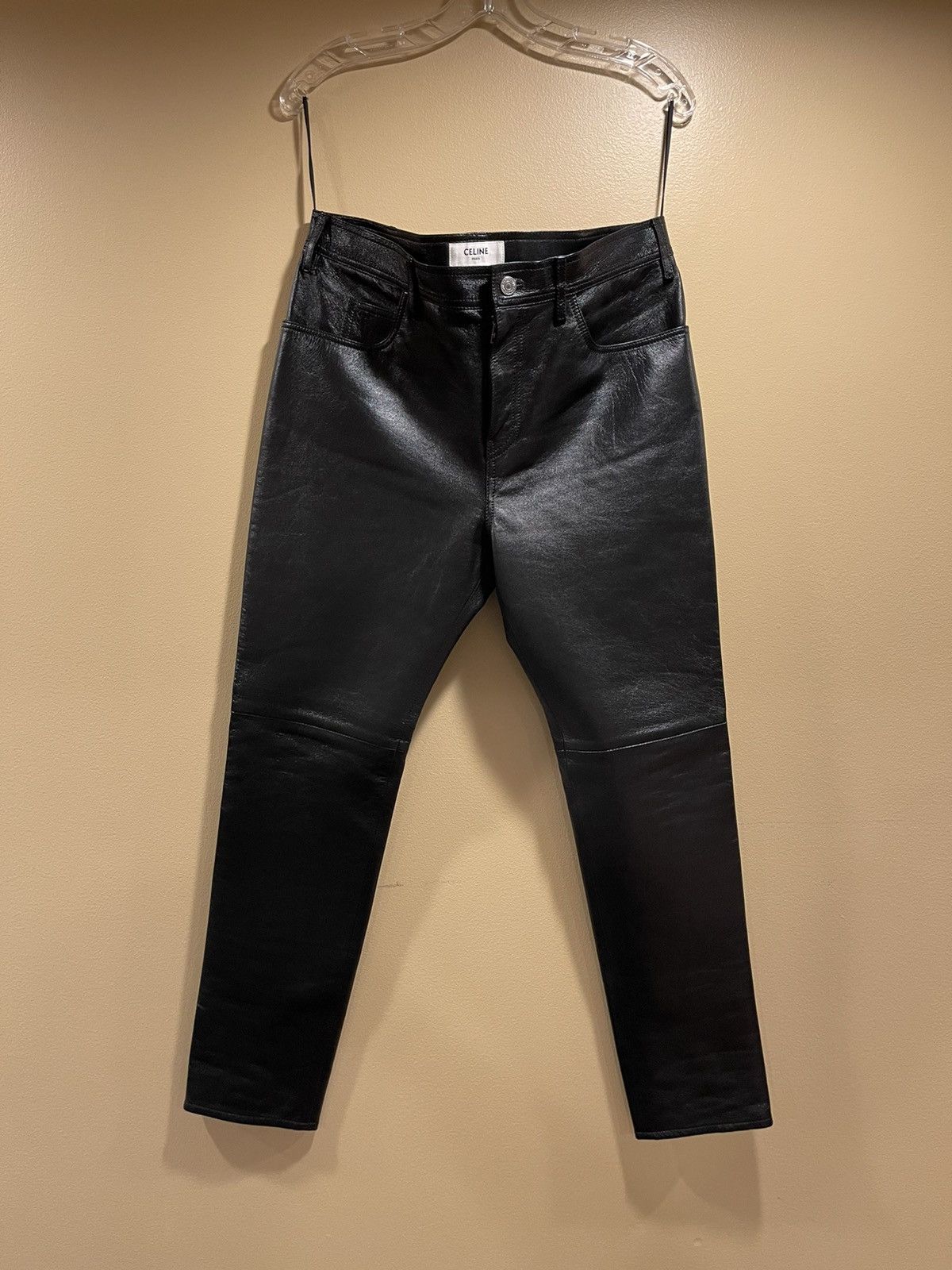 image of Celine X Hedi Slimane Black Lambskin Leather Pants, Men's (Size 33)