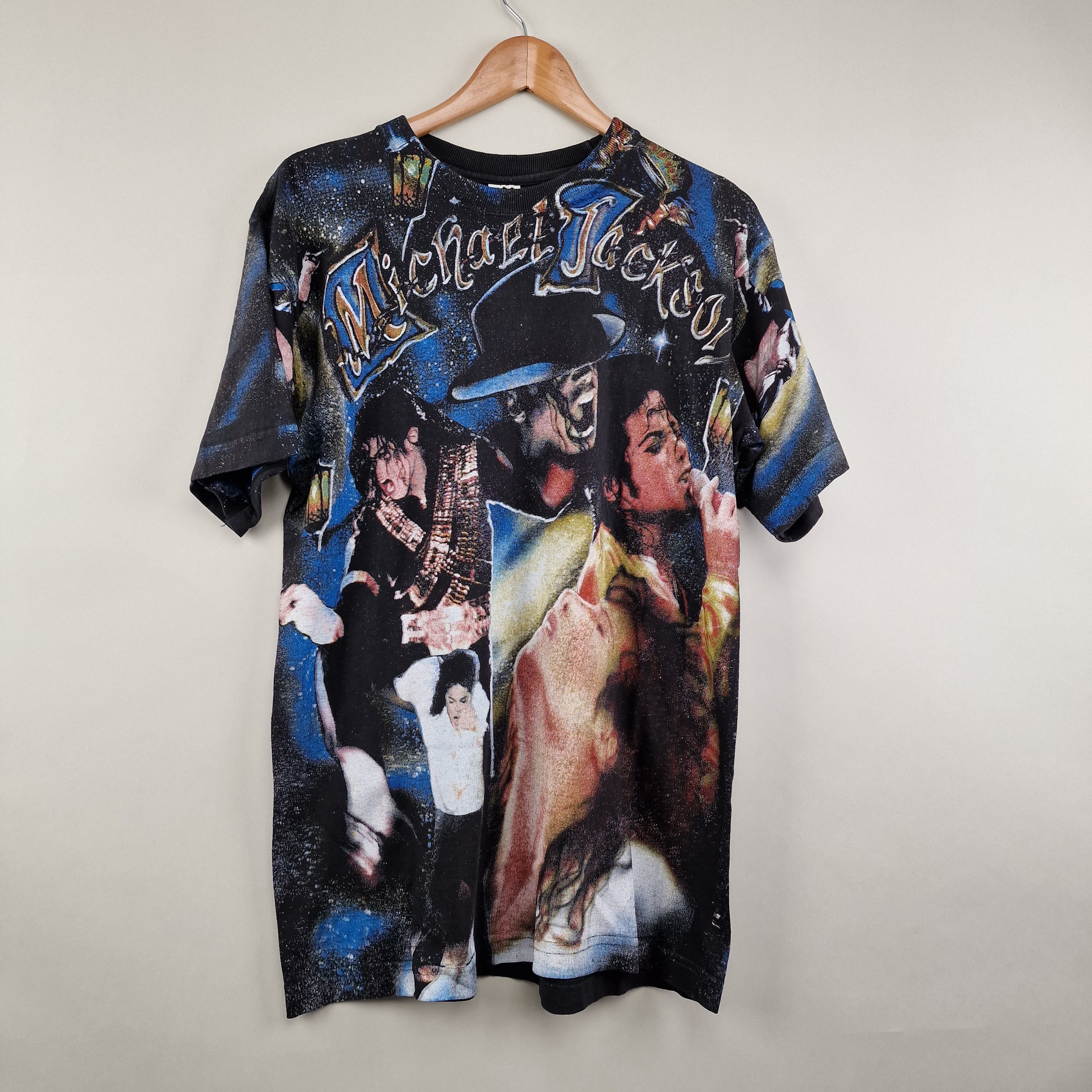 image of Band Tees x Michael Jackson 90's Michael Jackson All Over Print Dangerous 1992 in Black (Size XL)