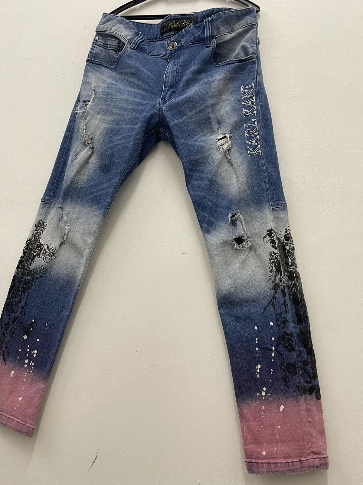 Karl Kani KARL KANI DENIM Skinny Paint Platter Distressed Jeans Pant Size US 34 / EU 50 - 2 Thumbnail