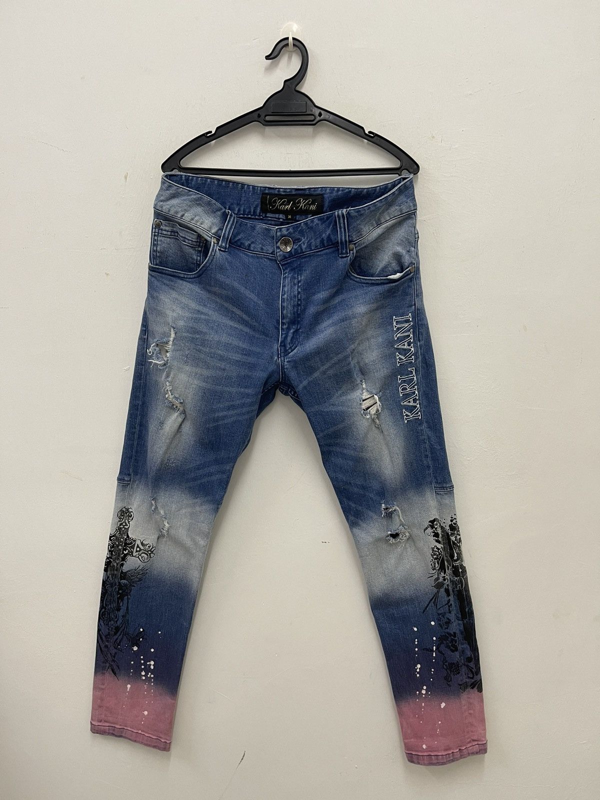 Karl Kani KARL KANI DENIM Skinny Paint Platter Distressed Jeans Pant Size US 34 / EU 50 - 1 Thumbnail