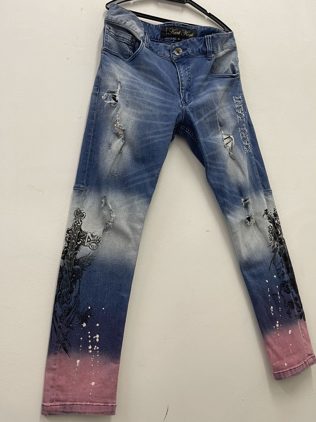 Karl Kani KARL KANI DENIM Skinny Paint Platter Distressed Jeans Pant Size US 34 / EU 50 - 3 Thumbnail