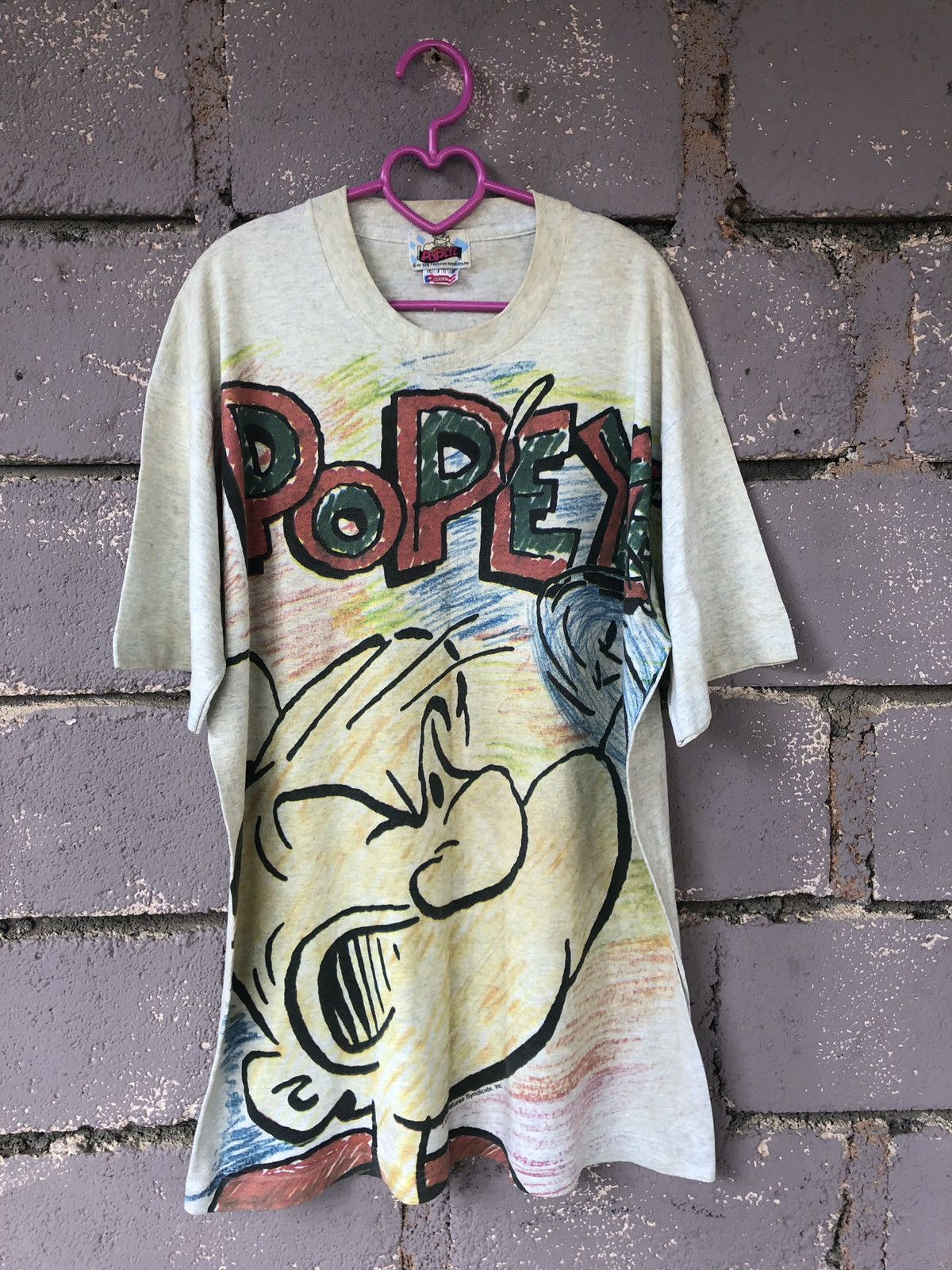 image of Cartoon Network x Rap Tees 90's Vintage Popeye The Sailorman Shirt, Men's (Size Large)