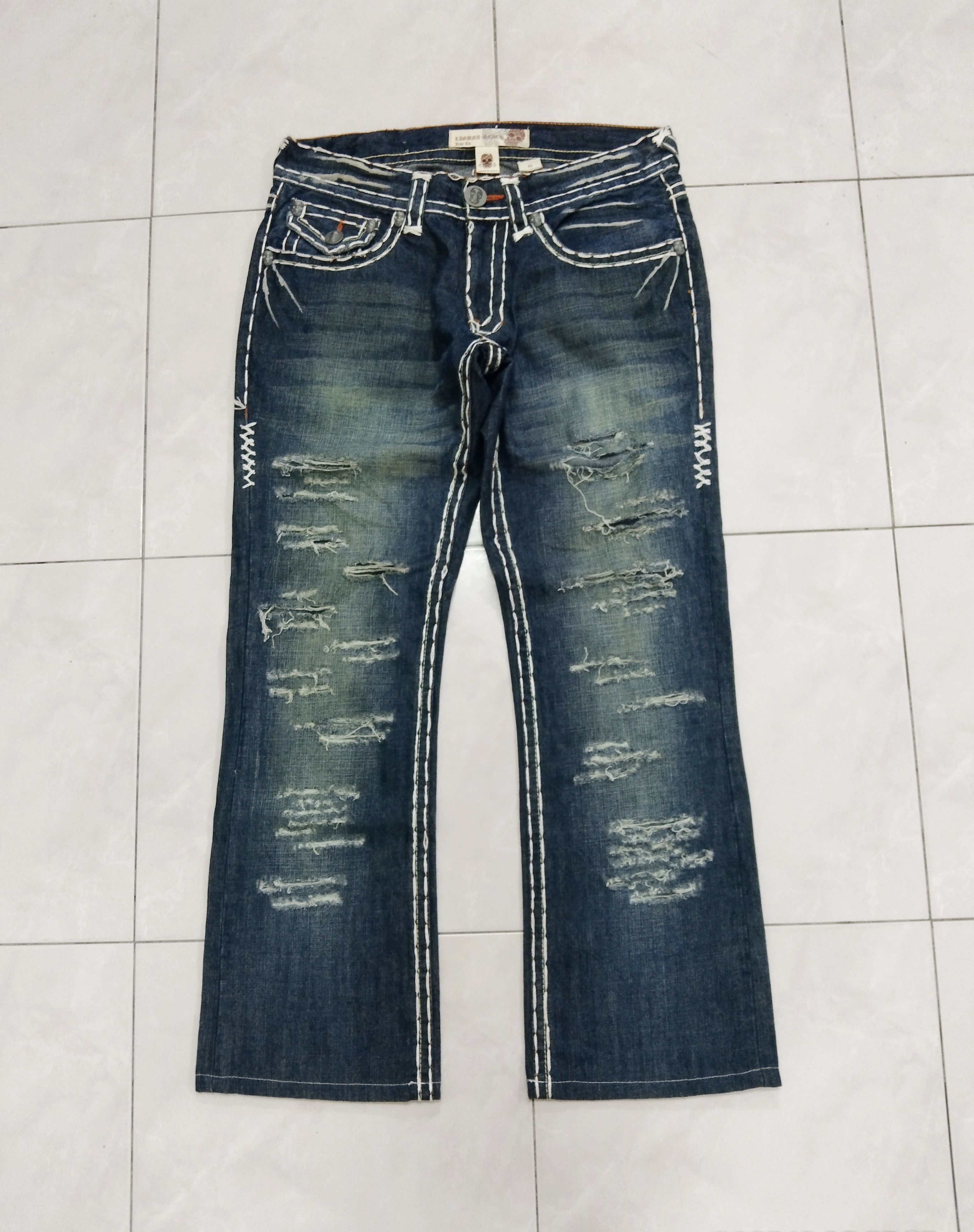 Japanese Brand THRASH RIPED LAGUNA BEACH DENIM PANTS Size US 33 - 2 Thumbnail