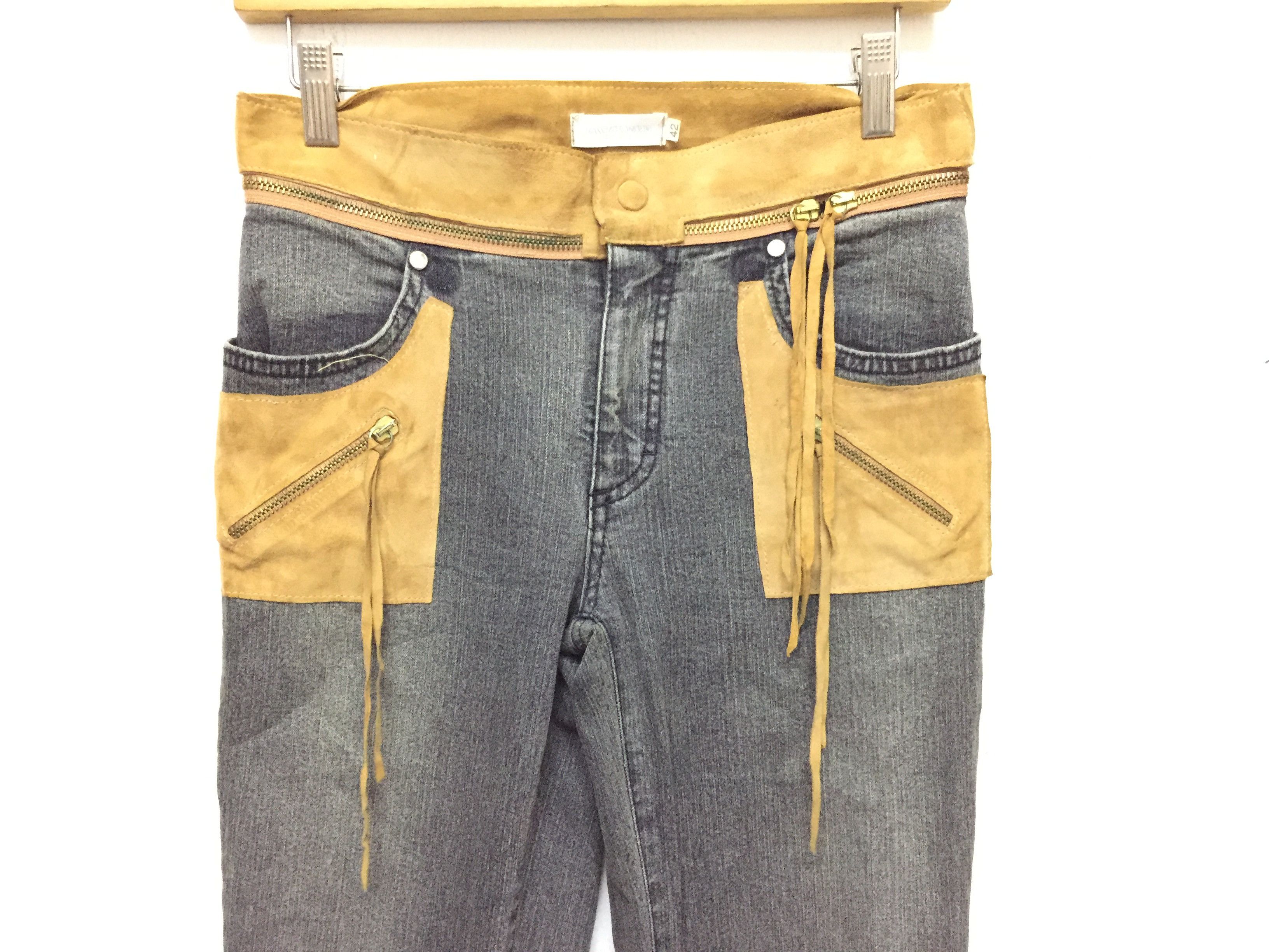 If Six Was Nine × Isamu Katayama Backlash × Japanese Brand 90's Luxury Massimo Romolini suede leather patch pants Size 28" / US 6 / IT 42 - 2 Thumbnail