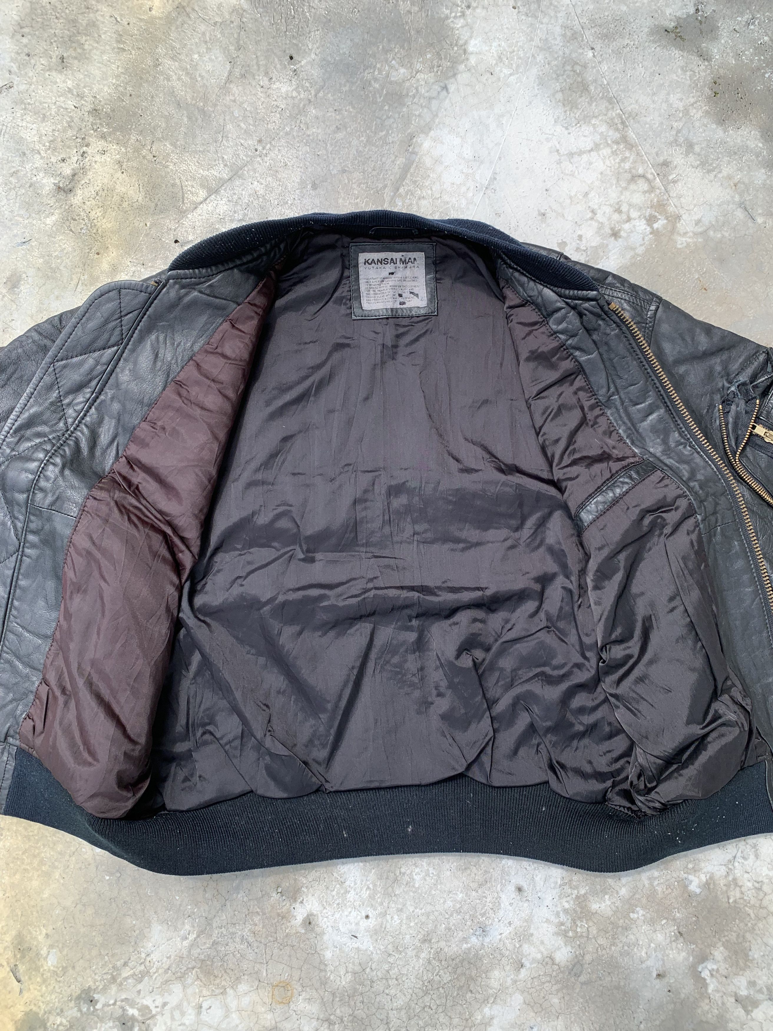 Kansai Yamamoto Vintage Kansai Man Embossed Logo Leather Bomber Size US L / EU 52-54 / 3 - 13 Thumbnail