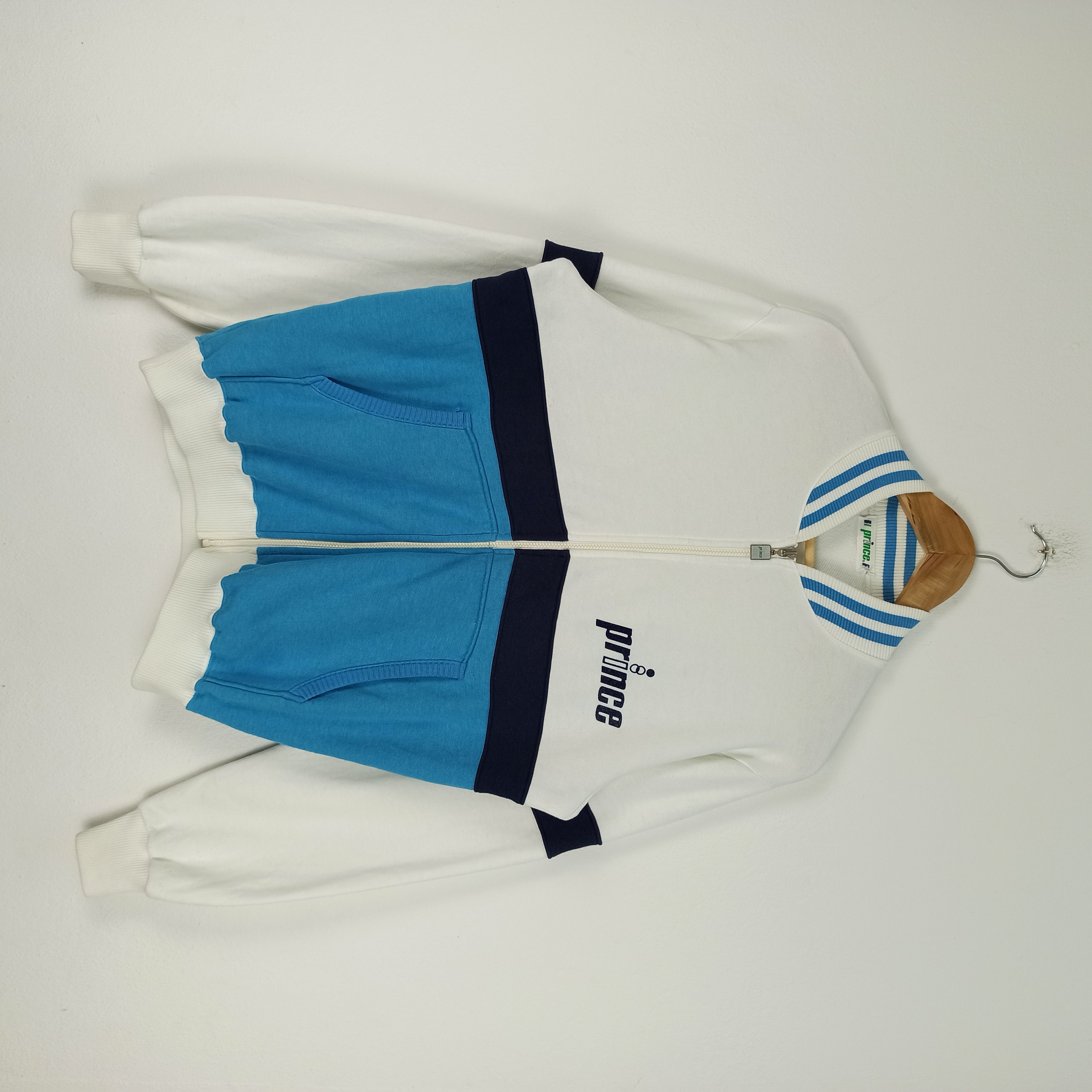 image of 90's Prince Tennis Sweater Zipper in Blue/White, Men's (Size Large)
