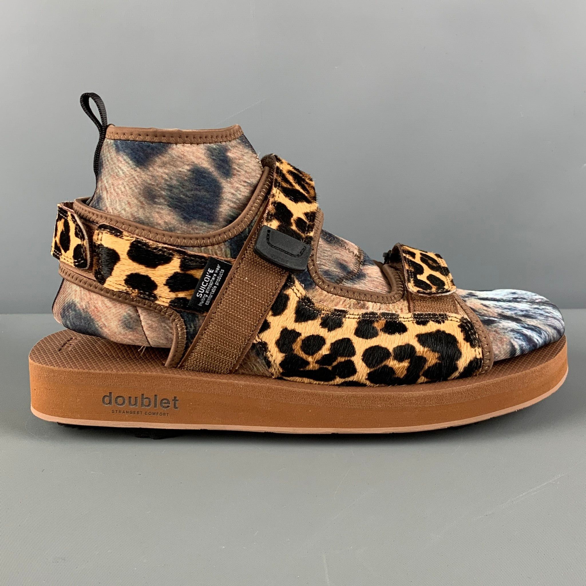 image of Doublet Brown Tan Animal Print Mixed Materials Straps Sandals, Men's (Size 10)