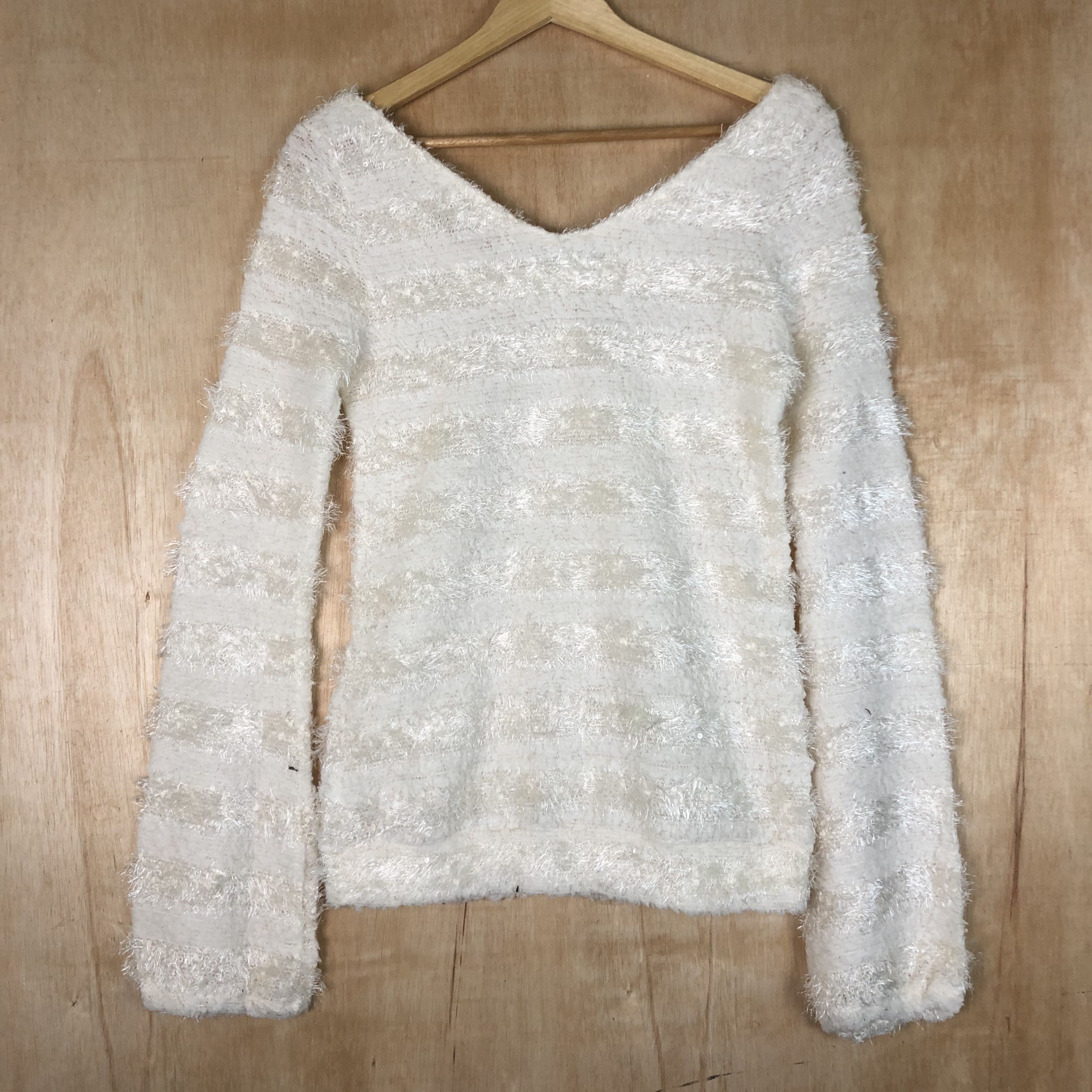 Homespun Knitwear DLL Ank Rouge stripe Mohair fur shaggy Knitwear #c053 Size S / US 4 / IT 40 - 10 Thumbnail