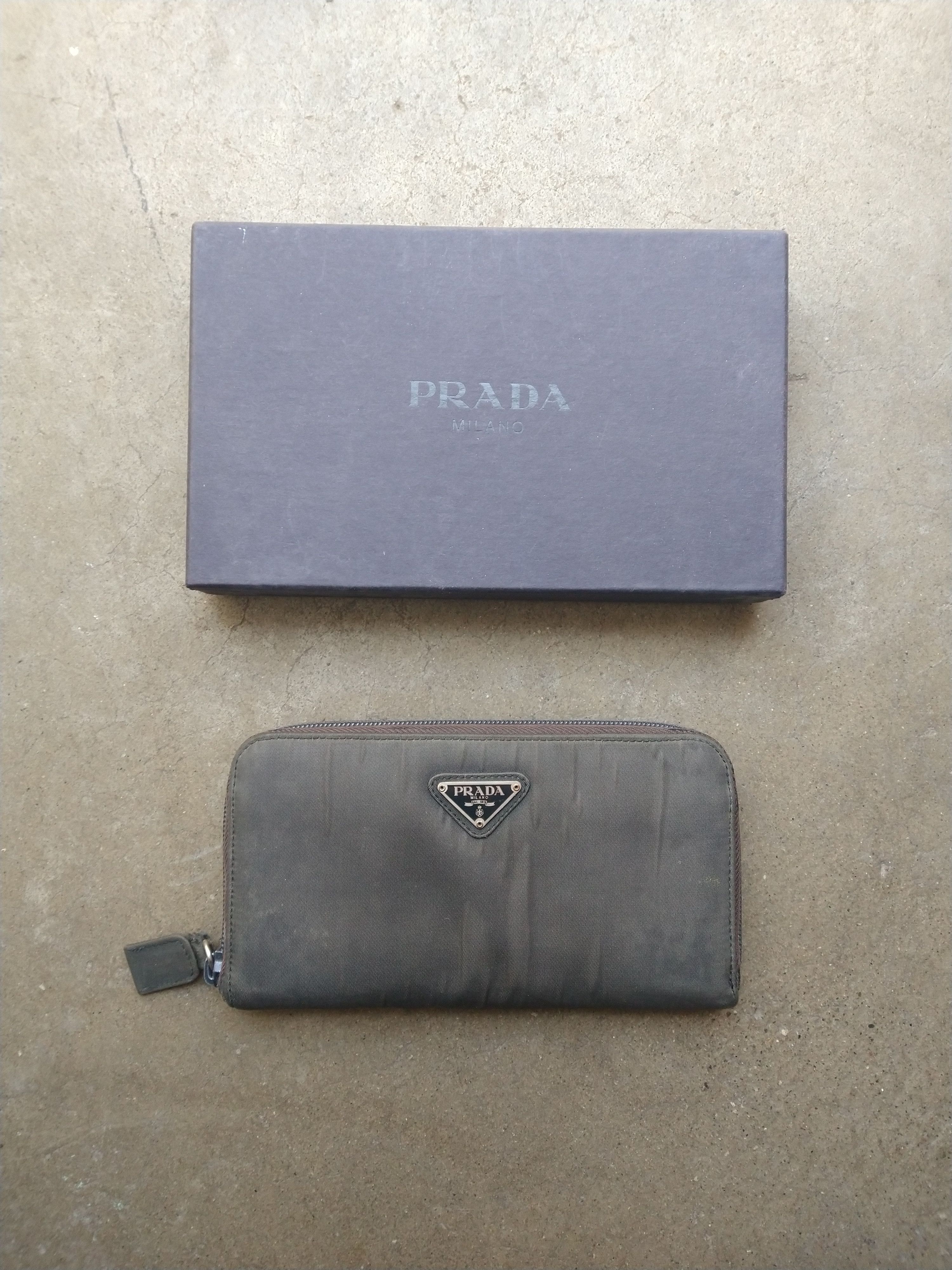 Prada Wallet Gray Zip Around Tessuto Nylon Leather Italy
