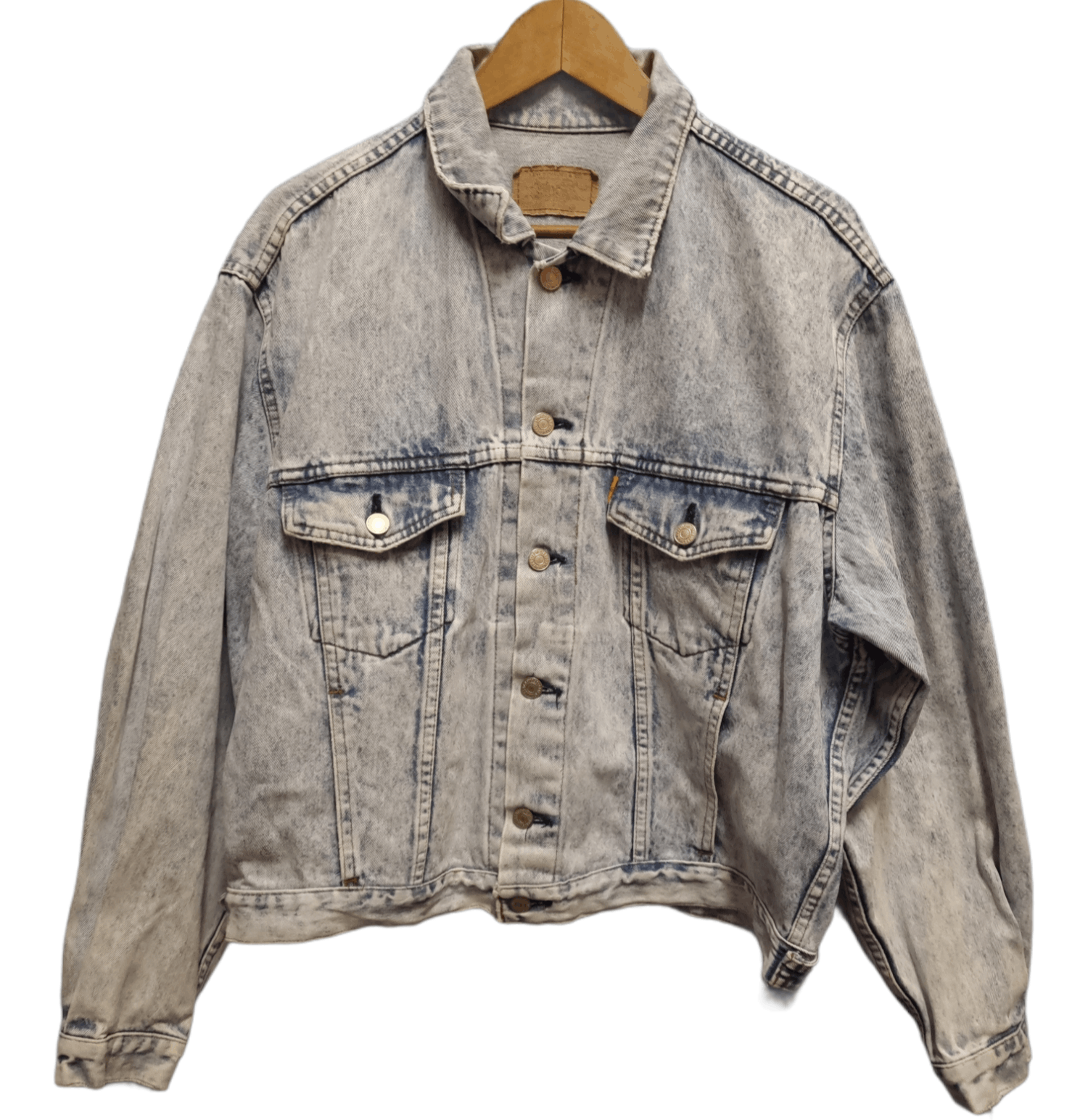 image of Levis Vintage Clothing Levis Trucker Jacket Acid Wash Vintage Distress in Denim Blue (Size Large)