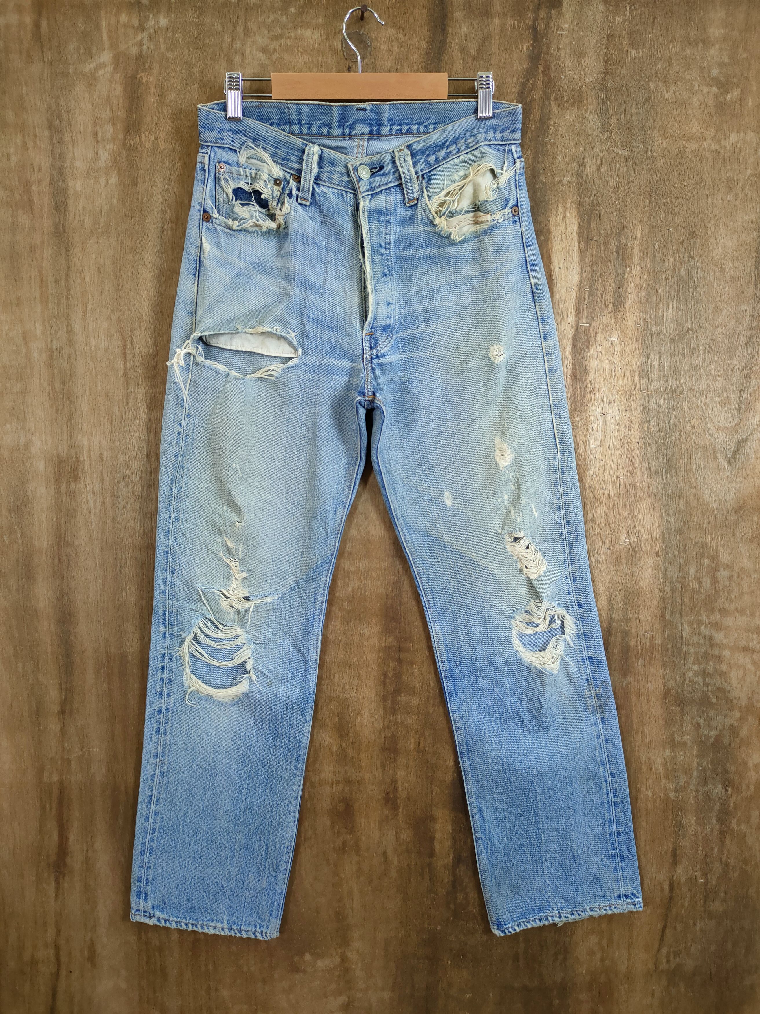 Levi's DL 80' 501 levis vintage single digit ripped denim #46-828 Size US 30 / EU 46 - 1 Thumbnail