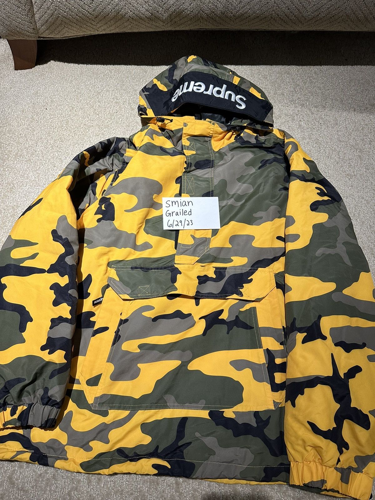 image of Supreme Hooded Logo Half Zip Pullover in Camouflage, Men's (Size XL)