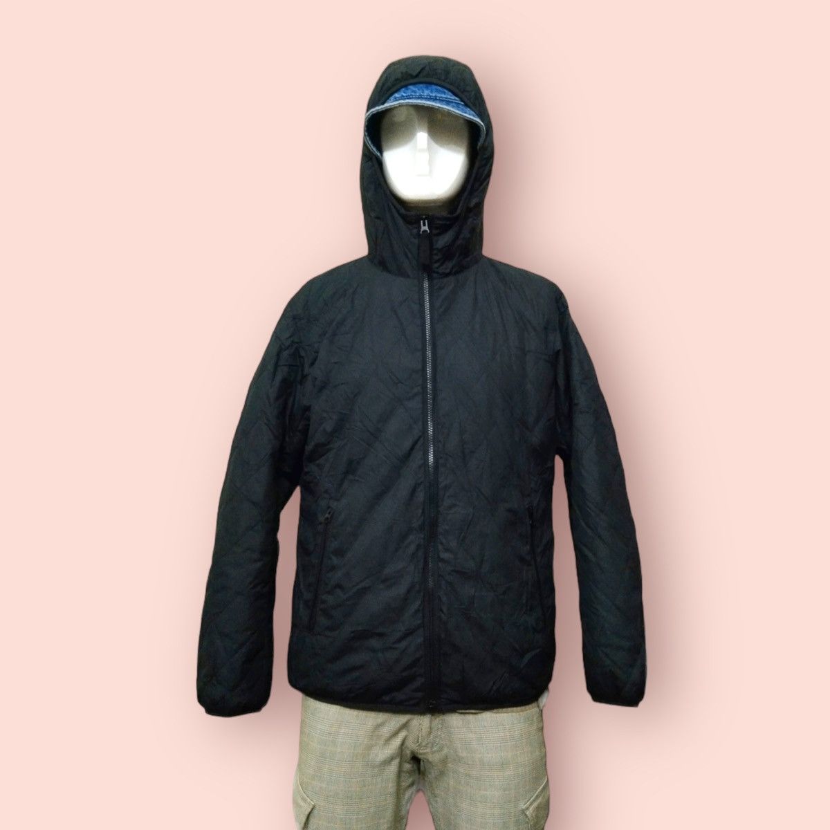 image of Jun Takahashi x Uniqlo Y2K Uniqlo Quilted/fluffy Fleece Zipper Hoodie Down Jacket in Black (Size La