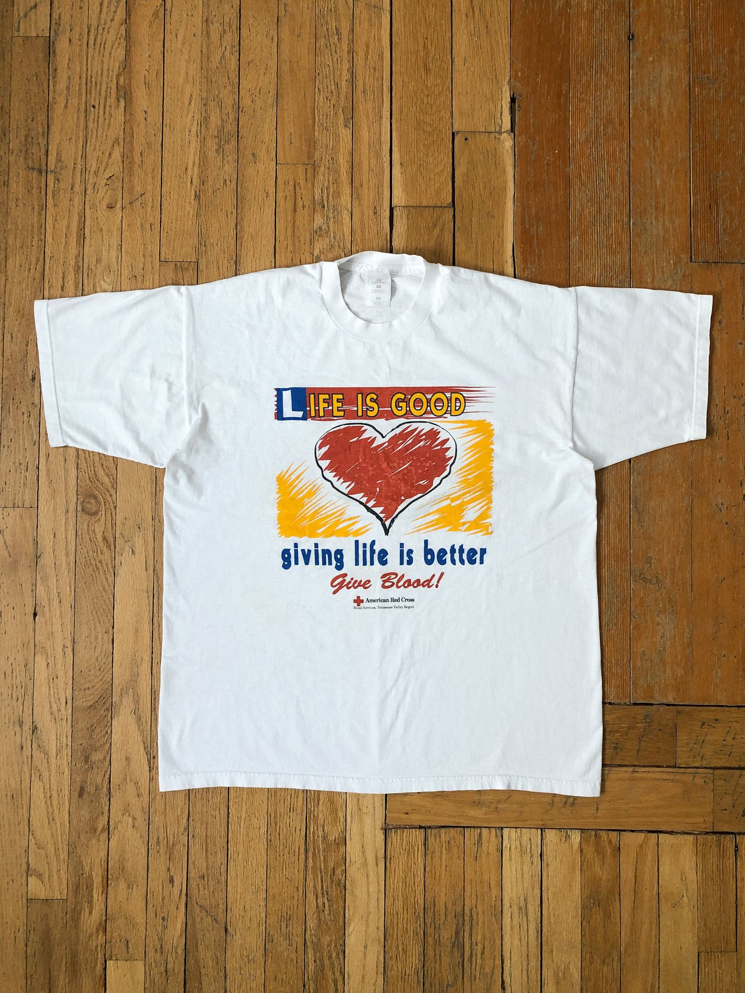 Fruit Of The Loom × Vintage 90s 'Life is Good, Giving Life is Better' Give Blood T-Shirt Size US XL / EU 56 / 4 - 2 Thumbnail