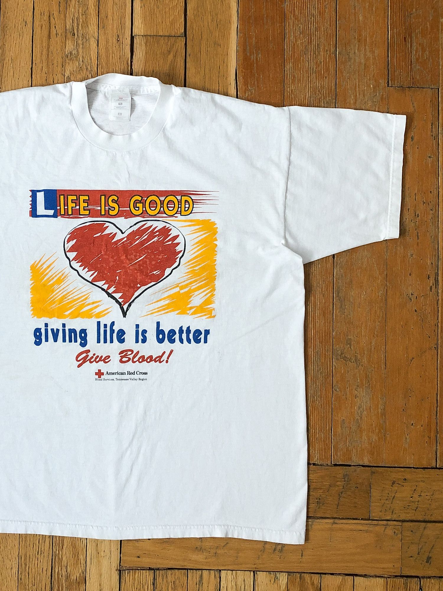 Fruit Of The Loom × Vintage 90s 'Life is Good, Giving Life is Better' Give Blood T-Shirt Size US XL / EU 56 / 4 - 1 Thumbnail