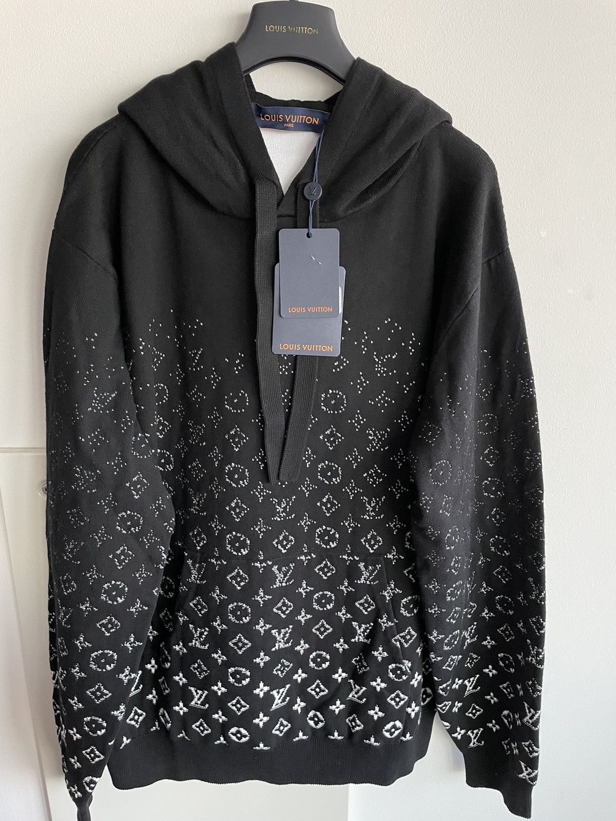 Image of Louis Vuitton Super Runway Limited Lv Monogram Hooded Sweater in Black, Men's (Size XL)