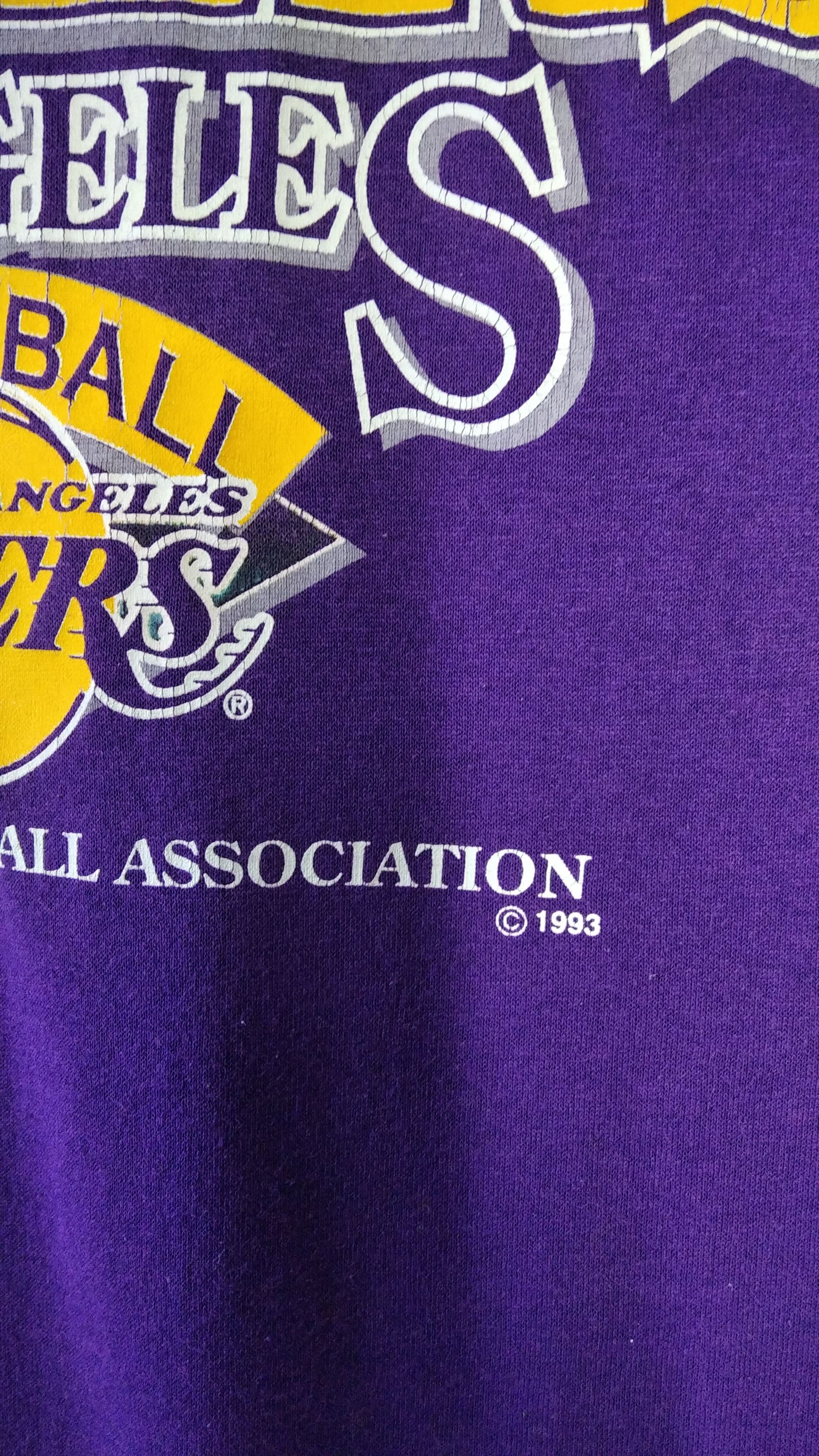 NBA × Vintage True Vintage!!1993 Lakers Los Angeles Big Logo Nba Tshirt Size US L / EU 52-54 / 3 - 4 Thumbnail