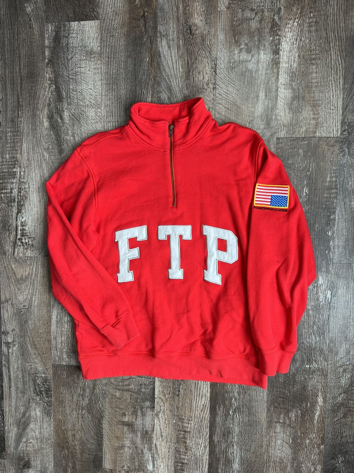 Pre-owned Fuck The Population Ftp Arch Log Quarter Zip Sweatshirt In Red