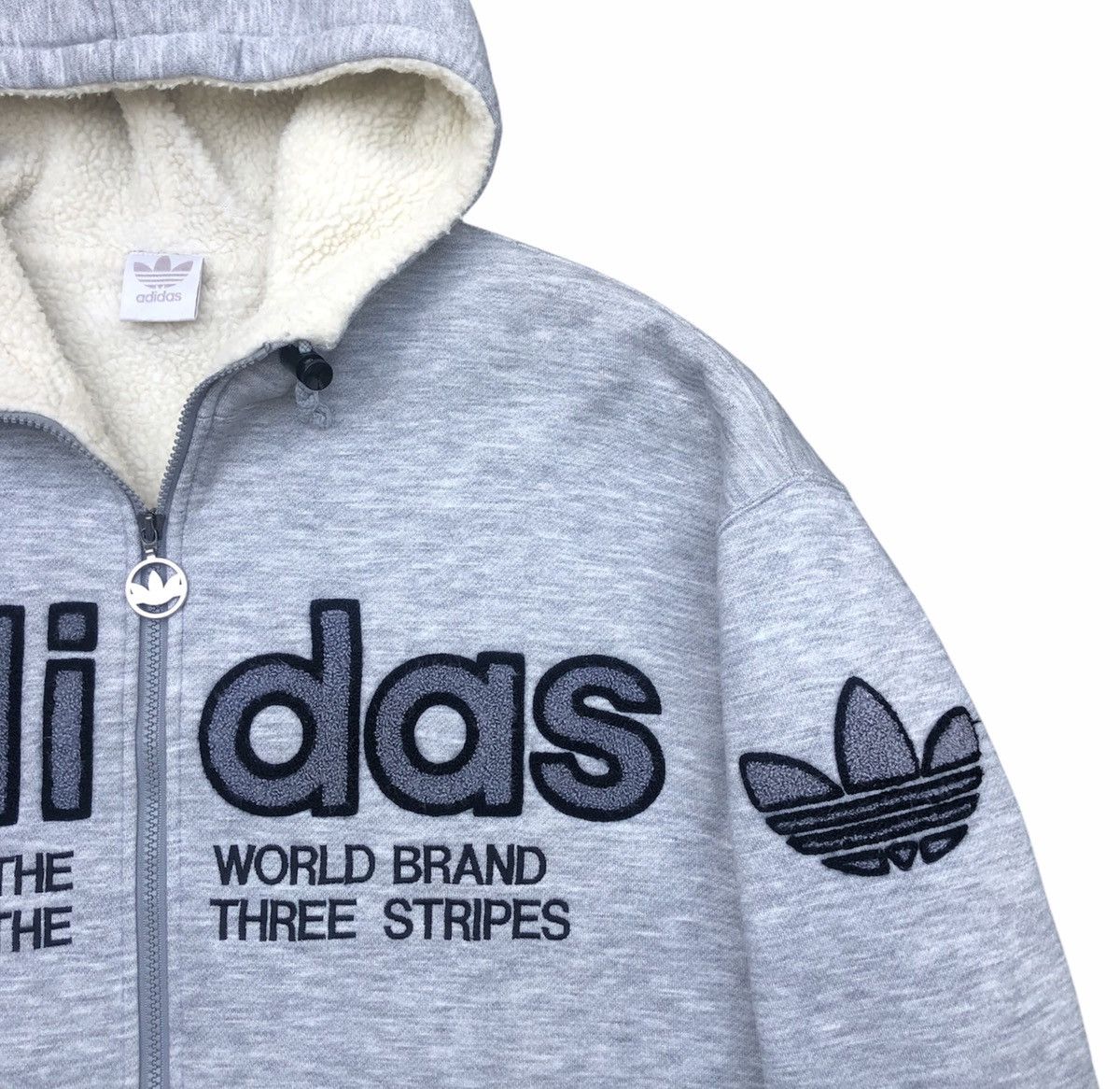 Adidas Vtg 90s Adidas Trefoil Big Logo Fleece Hoodie Sweatshirt Size US L / EU 52-54 / 3 - 4 Thumbnail