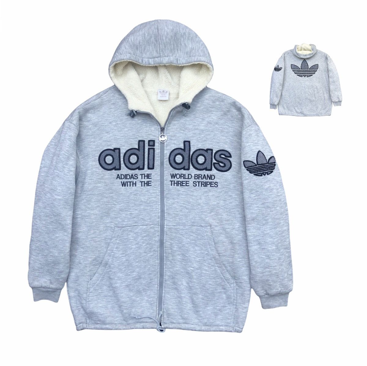 Adidas Vtg 90s Adidas Trefoil Big Logo Fleece Hoodie Sweatshirt Size US L / EU 52-54 / 3 - 1 Thumbnail