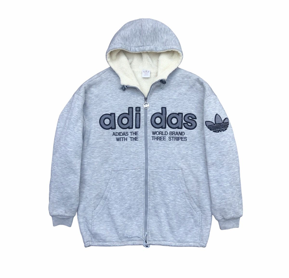 Adidas Vtg 90s Adidas Trefoil Big Logo Fleece Hoodie Sweatshirt Size US L / EU 52-54 / 3 - 2 Thumbnail