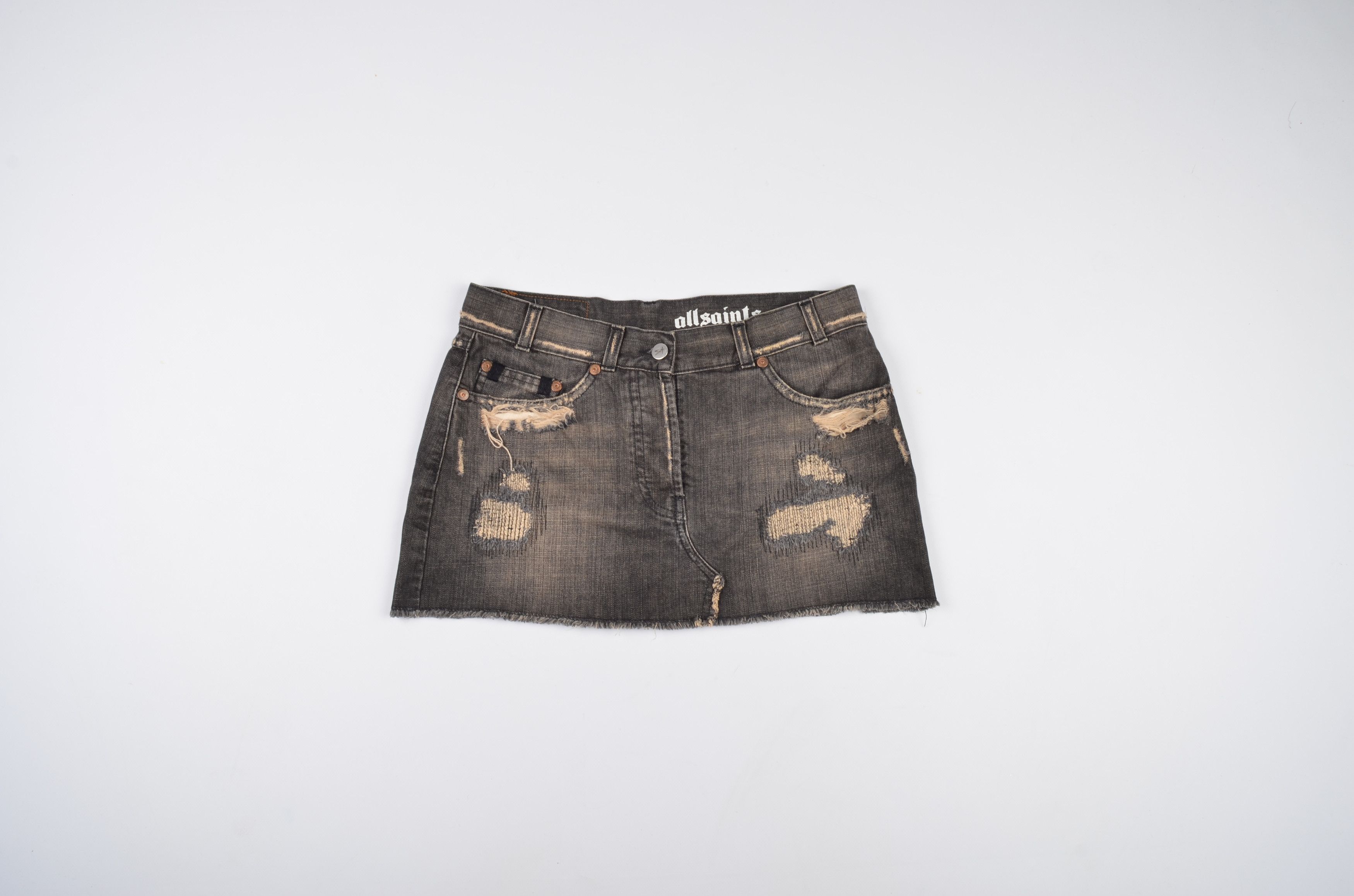 Allsaints Allsaints Mini Denim Grunge Distressed Skirt Size 26" / US 2 / IT 38 - 4 Thumbnail