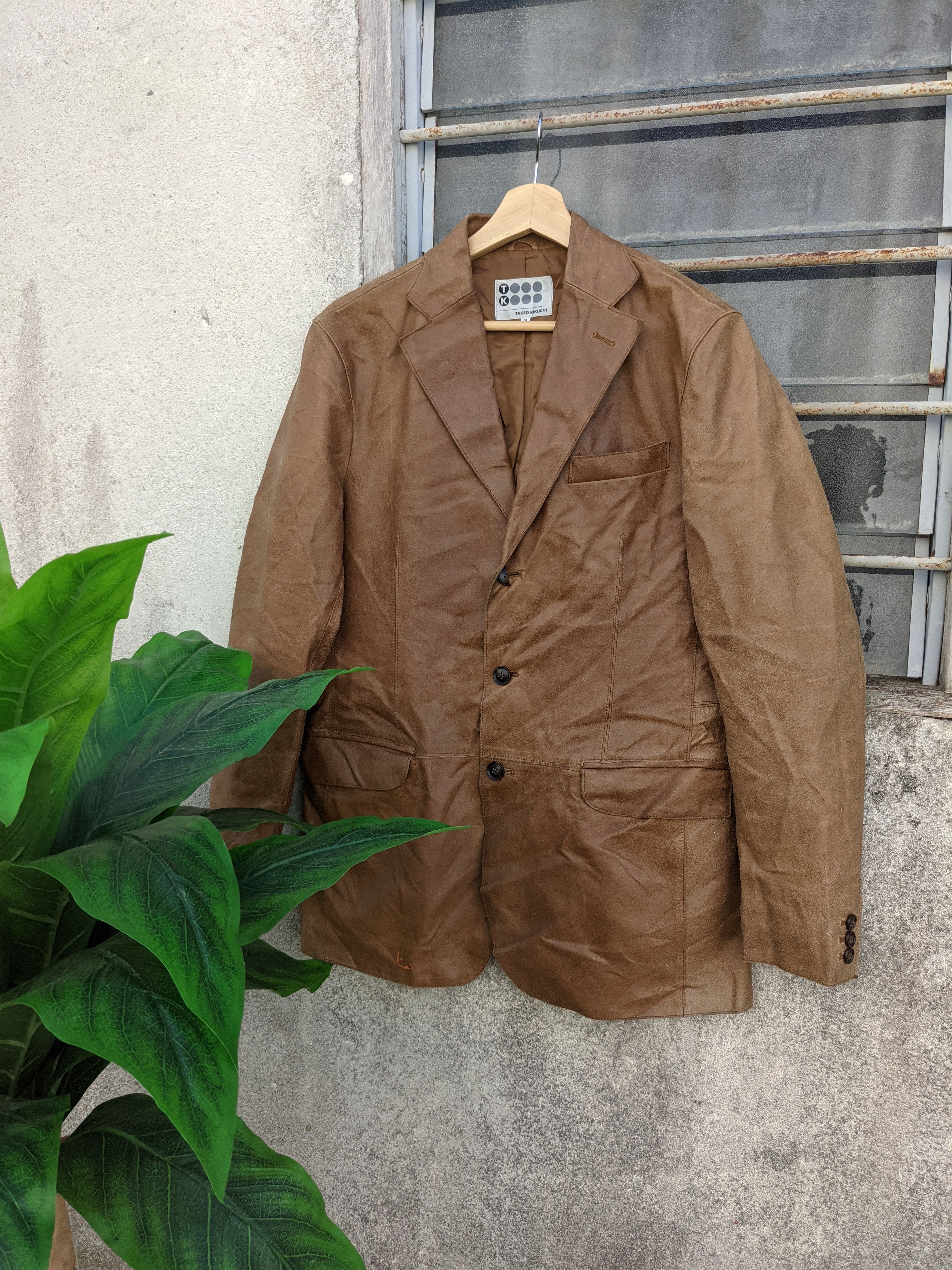Japanese Brand × Leather × Takeo Kikuchi ⚡️Rare⚡️ Takeo Kikuchi Leather Blazer Size US M / EU 48-50 / 2 - 1 Thumbnail