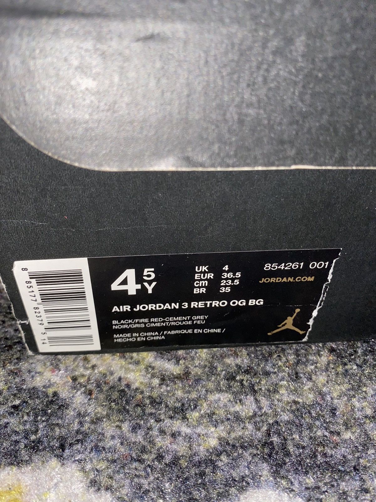 Jordan Brand × Nike Jordan 3 Retro Black Cement (2018) 4.5Y Grade School Size US 6 / IT 36 - 7 Thumbnail