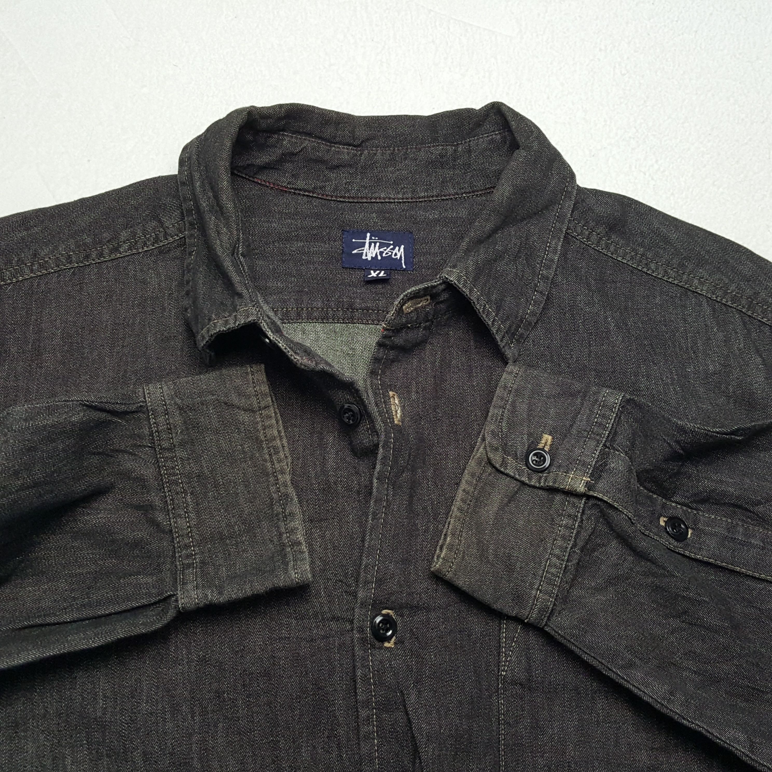 Stussy × Vintage Vintage STUSSY Streetwear Logo Style Black Denim Shirts Size US XL / EU 56 / 4 - 9 Thumbnail