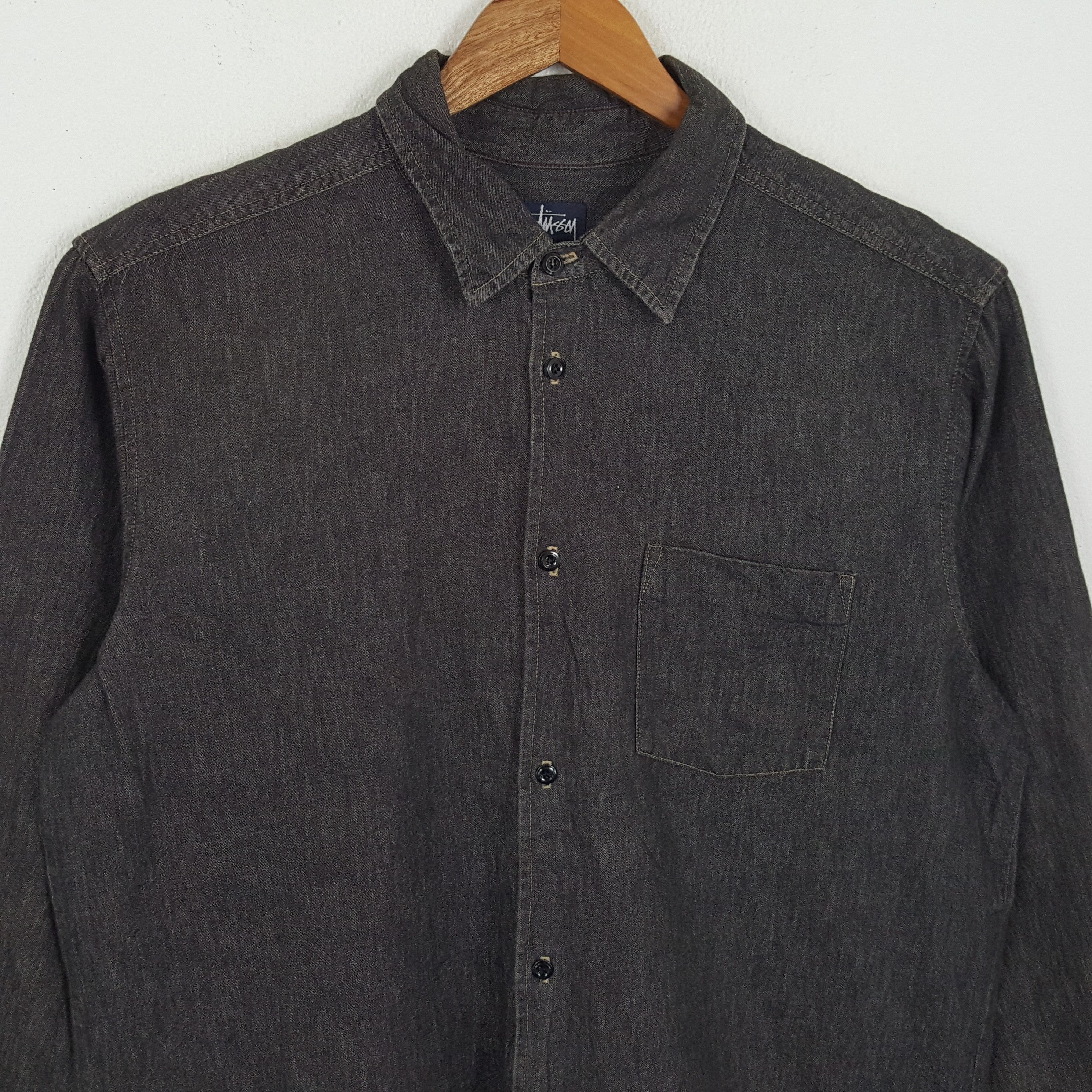 Stussy × Vintage Vintage STUSSY Streetwear Logo Style Black Denim Shirts Size US XL / EU 56 / 4 - 4 Thumbnail