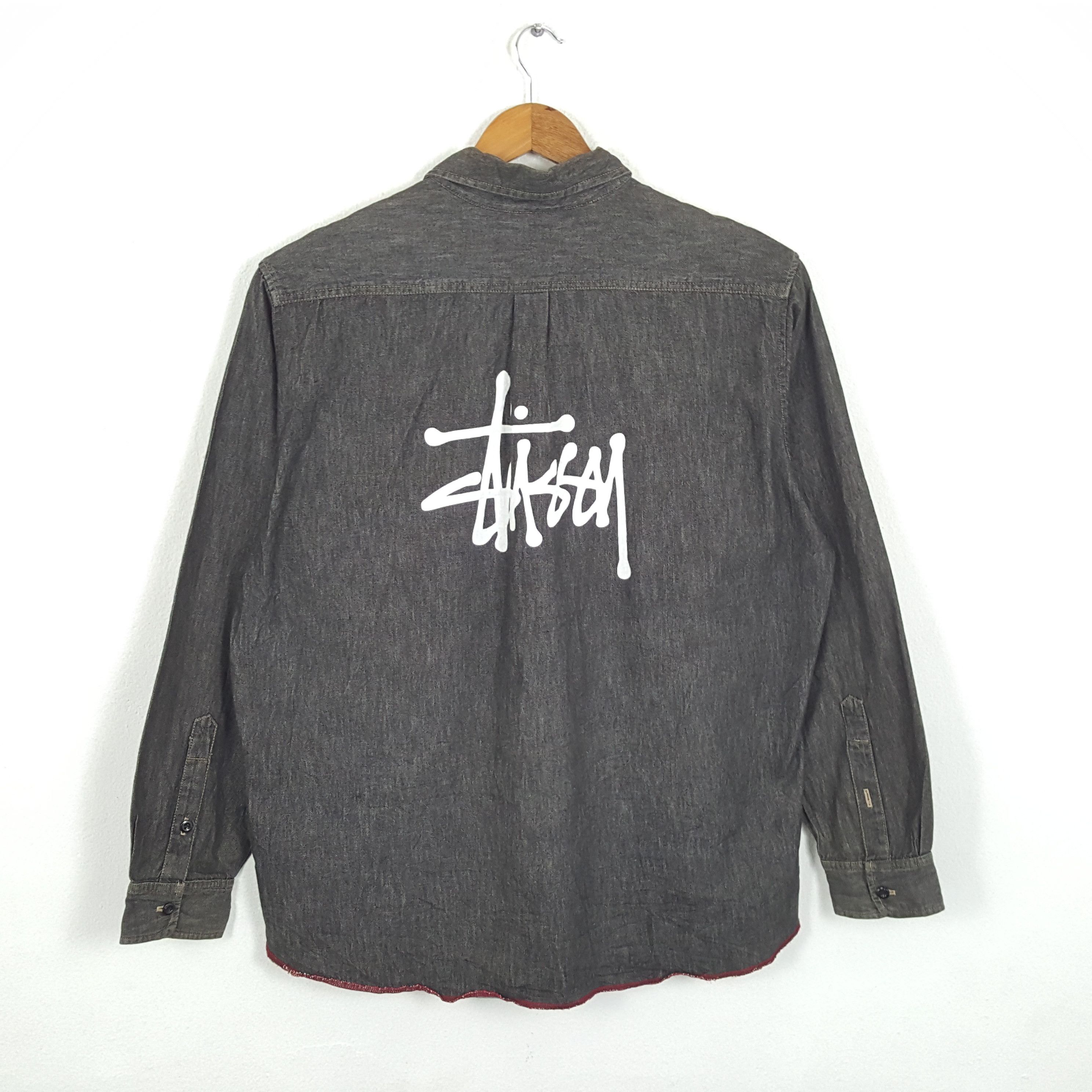 Stussy × Vintage Vintage STUSSY Streetwear Logo Style Black Denim Shirts Size US XL / EU 56 / 4 - 1 Thumbnail