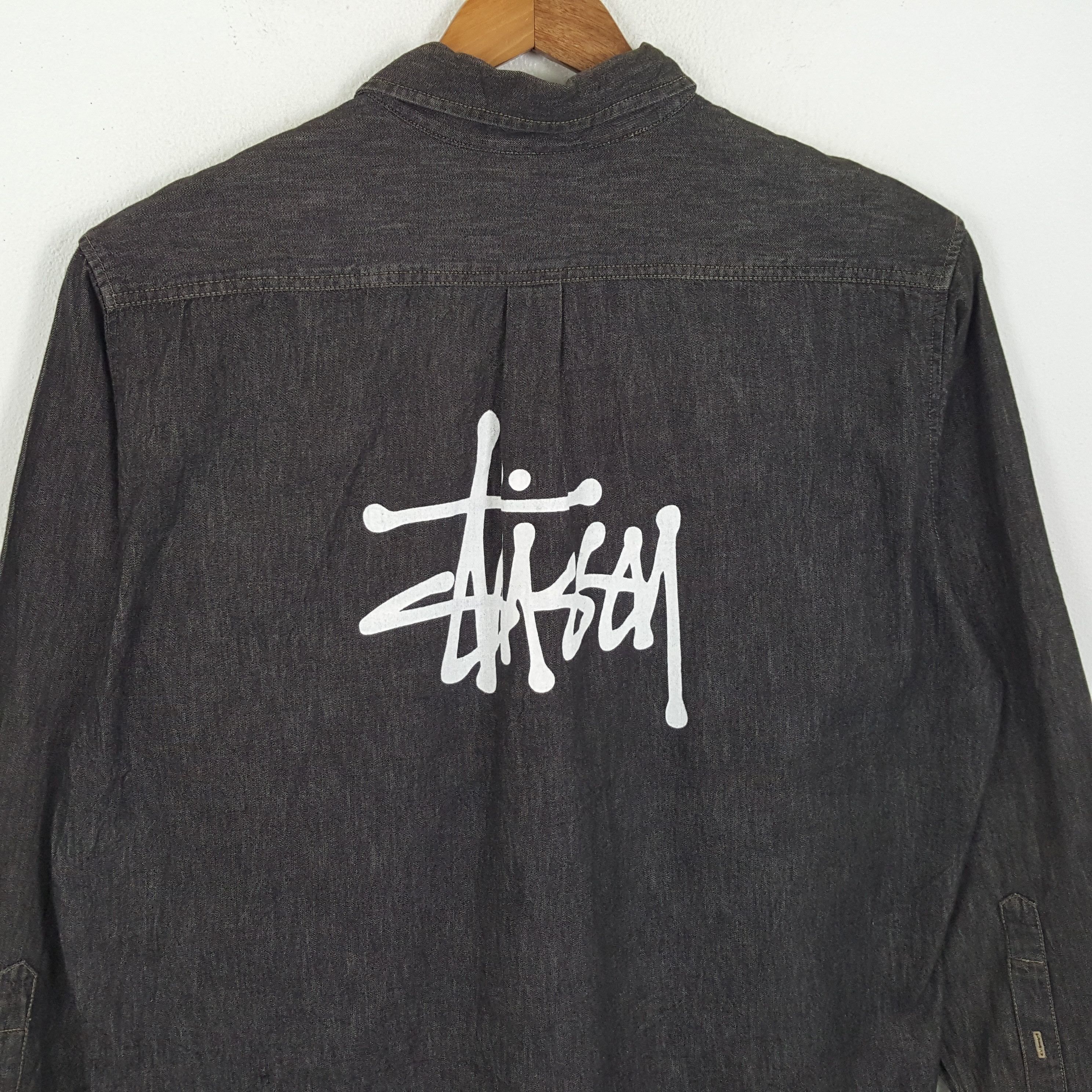 Stussy × Vintage Vintage STUSSY Streetwear Logo Style Black Denim Shirts Size US XL / EU 56 / 4 - 2 Thumbnail