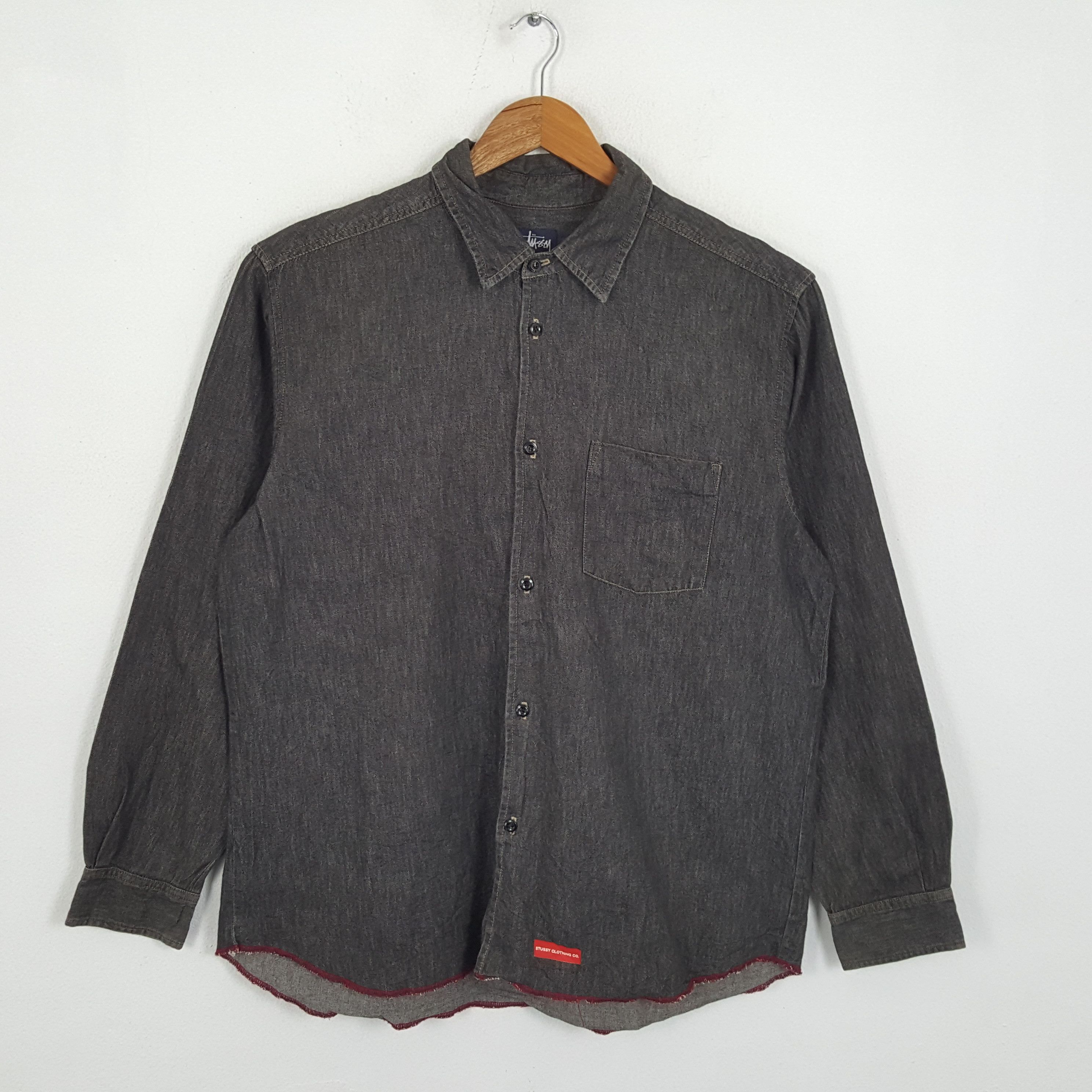 Stussy × Vintage Vintage STUSSY Streetwear Logo Style Black Denim Shirts Size US XL / EU 56 / 4 - 3 Thumbnail