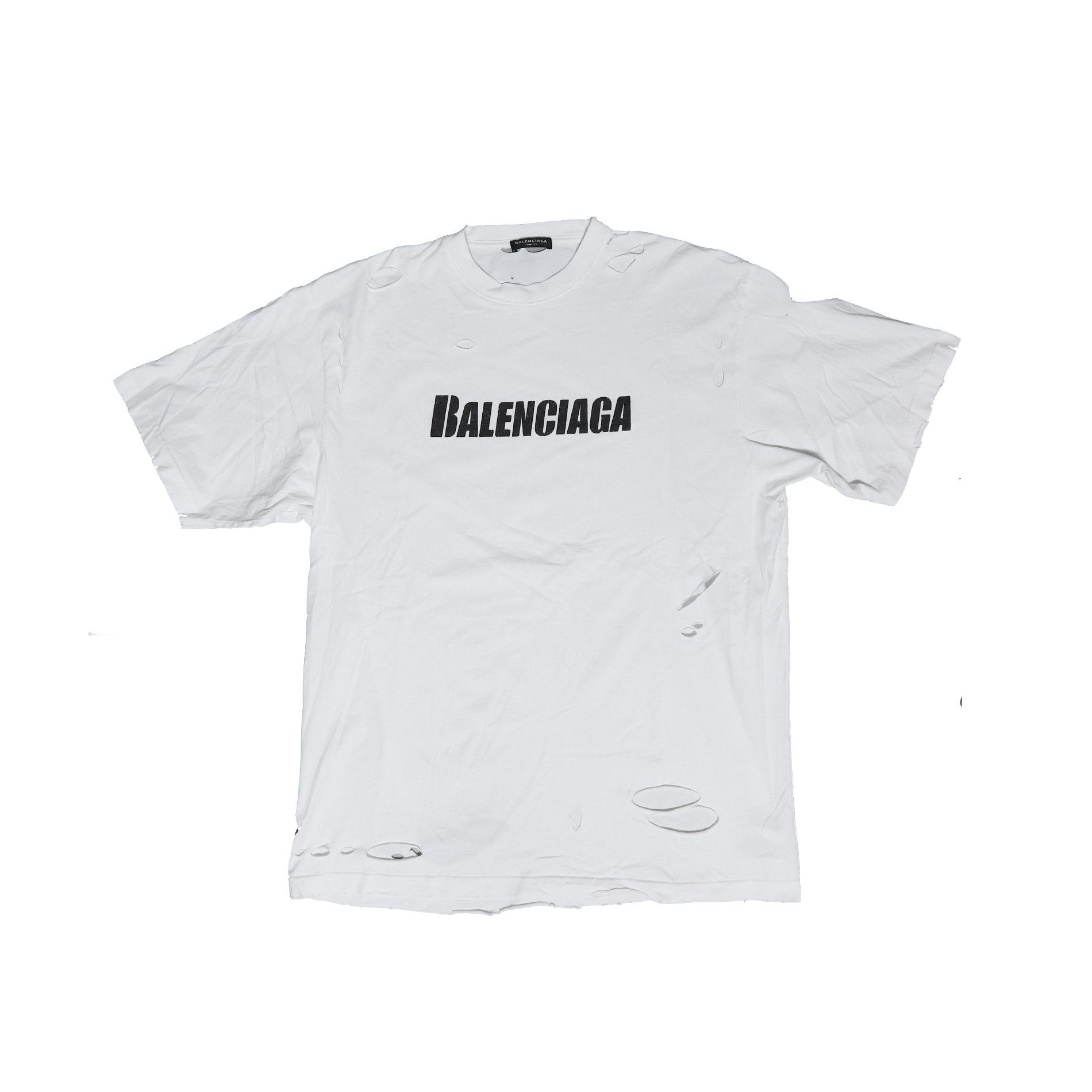 image of Balenciaga Ss21 Destroyed Oversized Logo T-Shirt in White, Men's (Size Small)