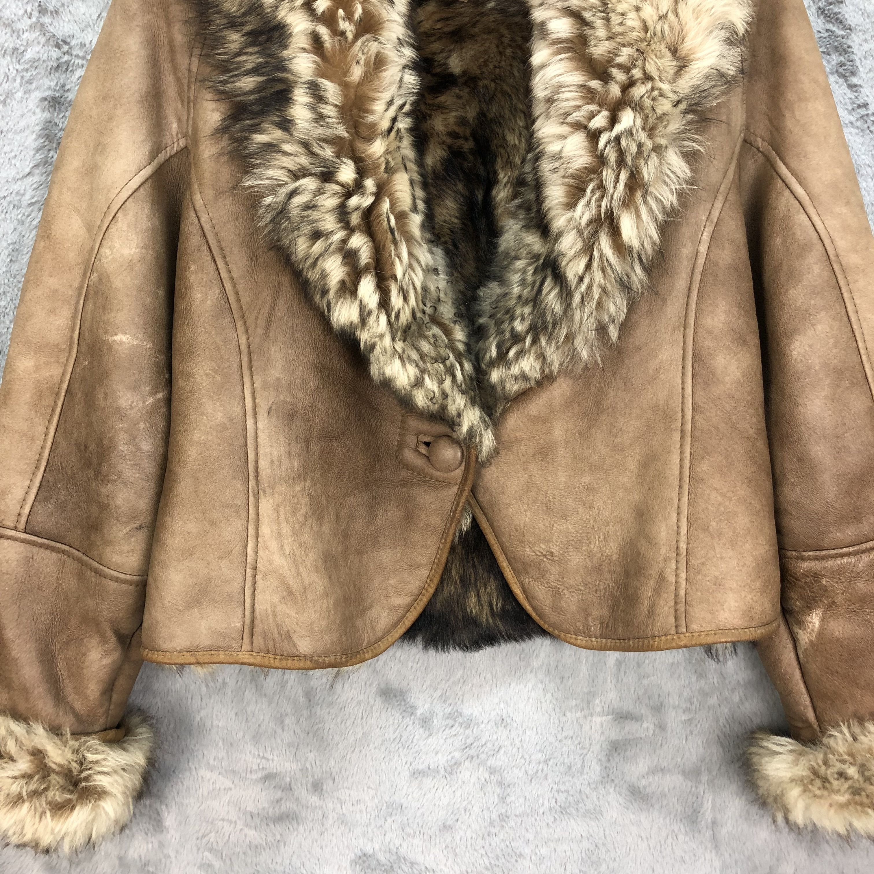 Vintage 90's Sheepskin Fur Suede Leather Jacket #5344-185 Size XS / US 0-2 / IT 36-38 - 3 Thumbnail