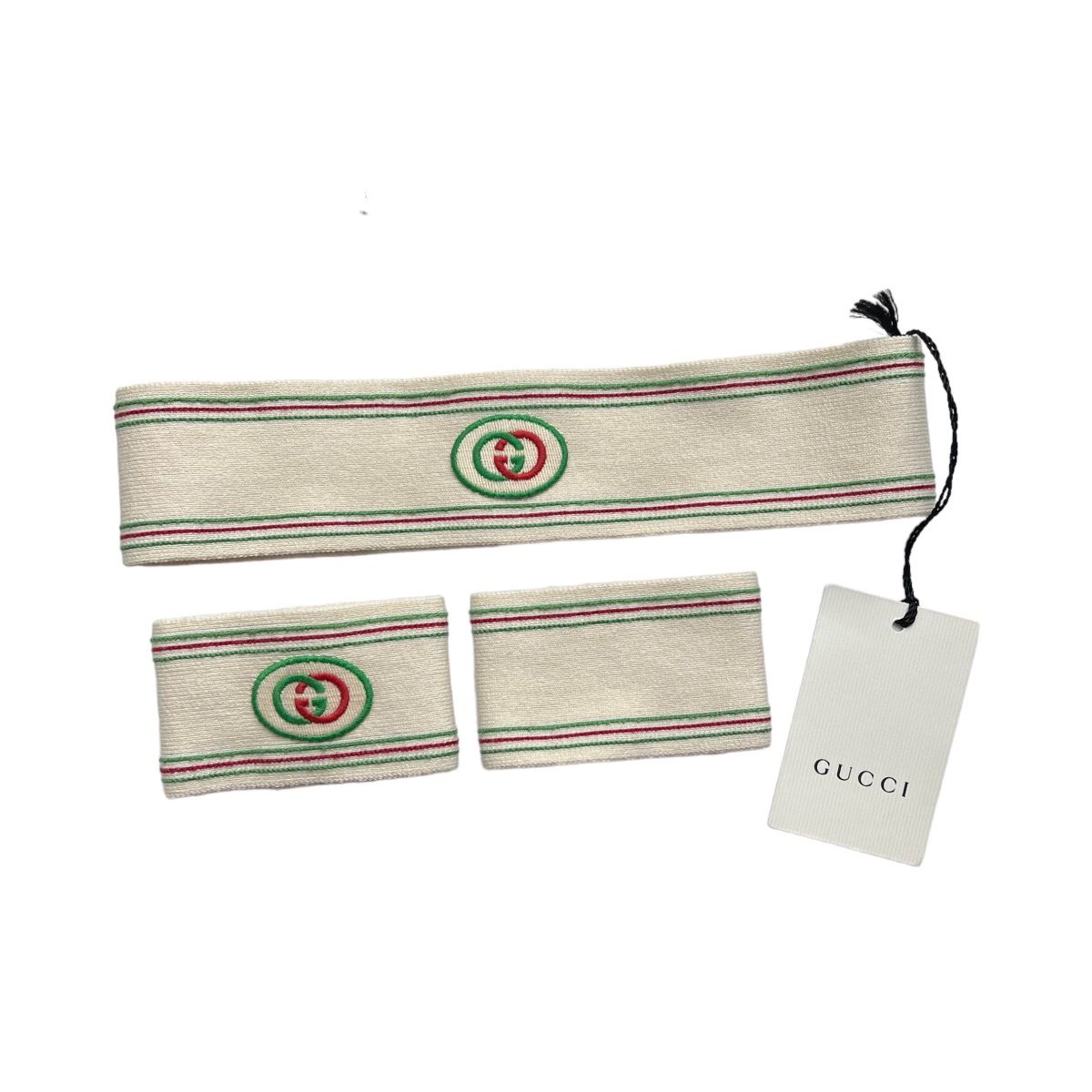 Pre-owned Gucci Gg Tennis Logo Headband & Wristband Set In Off White