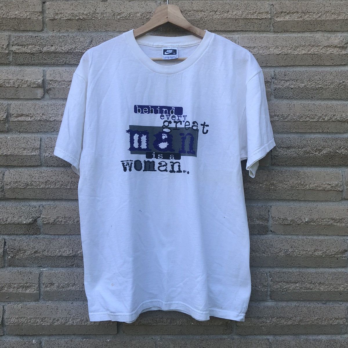 Nike × Vintage vintage 90s Nike Behind Every Man Is a Woman graphic shirt M Size US M / EU 48-50 / 2 - 1 Thumbnail