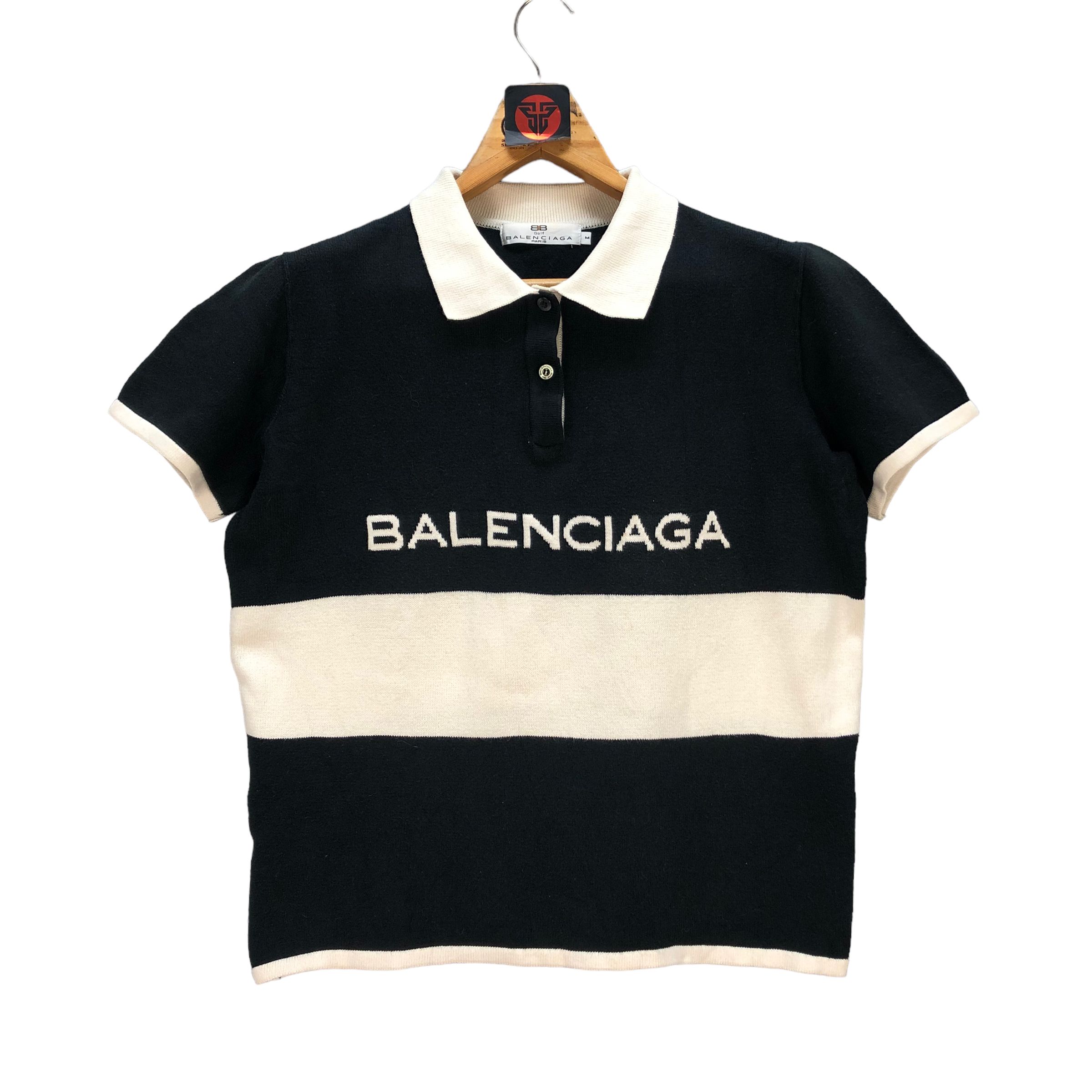 Pre-owned Balenciaga Big Logo Ss Polo Knitted Sweater 6989-104 In Black White