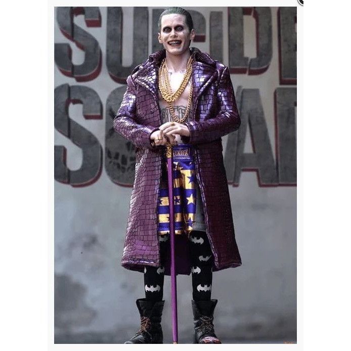 Suicide Squad Joker Jacket Jared Leto Joker Purple Leather Trench Coat - Crocodile Pattern Faux Leather Coat For Halloween & Cosplay Jared Leto Joker Trench Coat