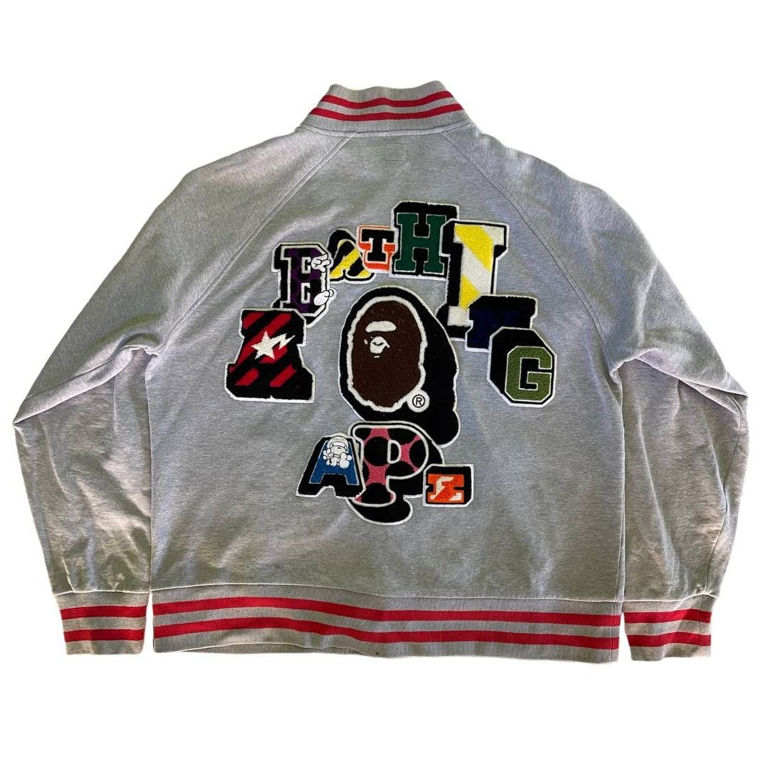 Pre-owned Bape X Nigo Multi Fonts Varsity Jacket (2006) In Grey